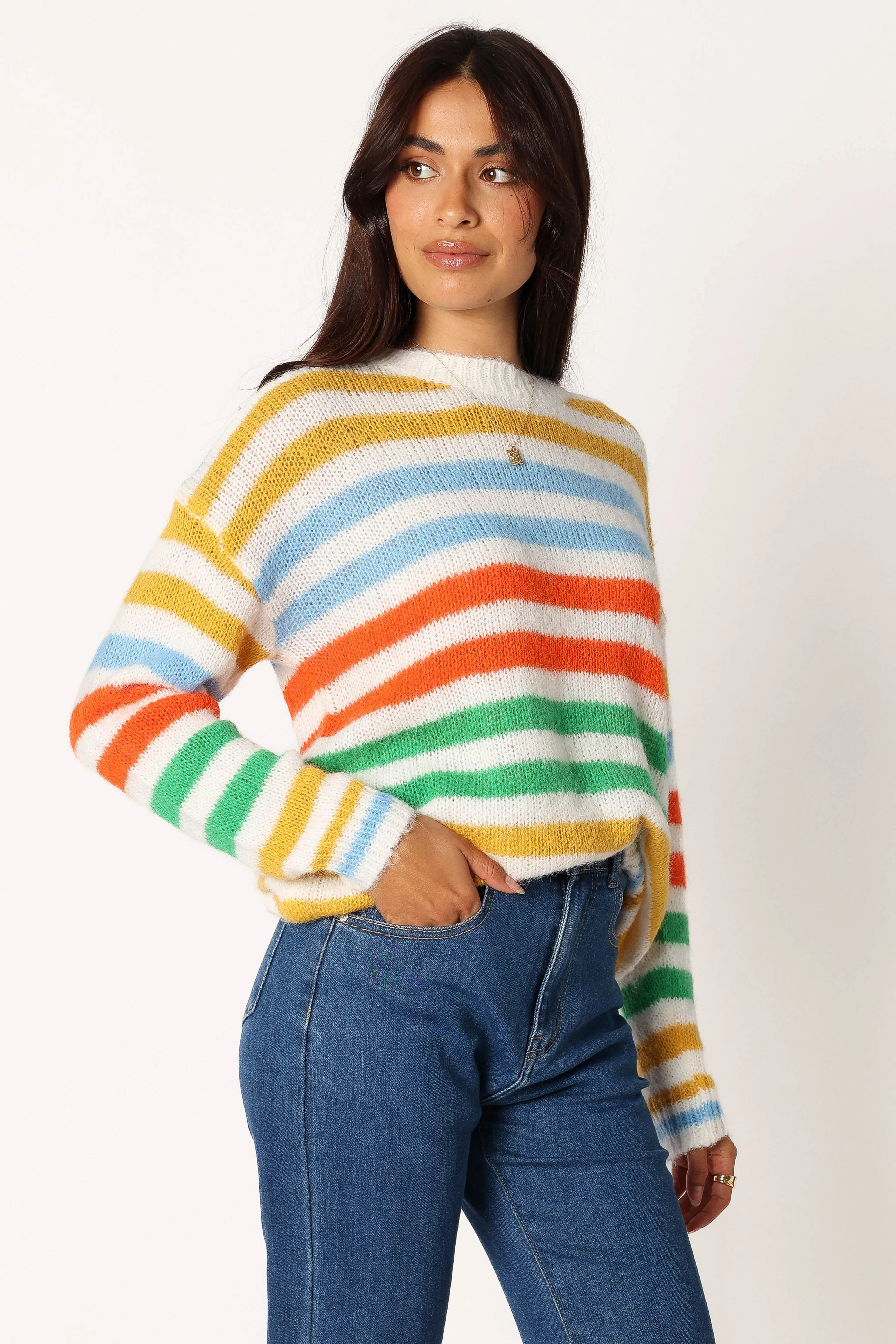 Sasha Multi Stripe Crewneck Knit Sweater - Multi sold by Petal & Pup product image thumbnail 2
