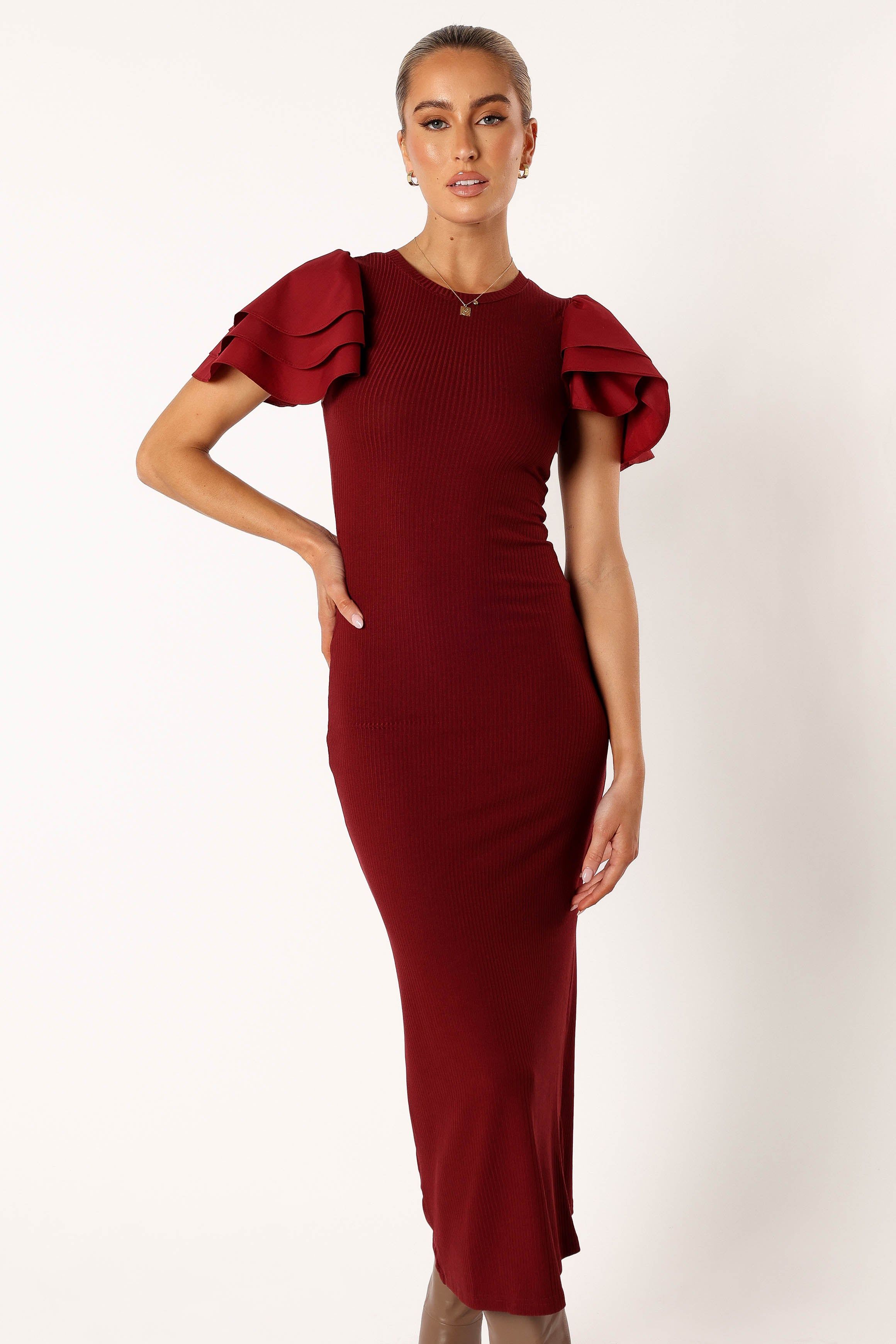 Cally Ruffle Sleeve Maxi Dress - Wine sold by Petal & Pup product image thumbnail 3