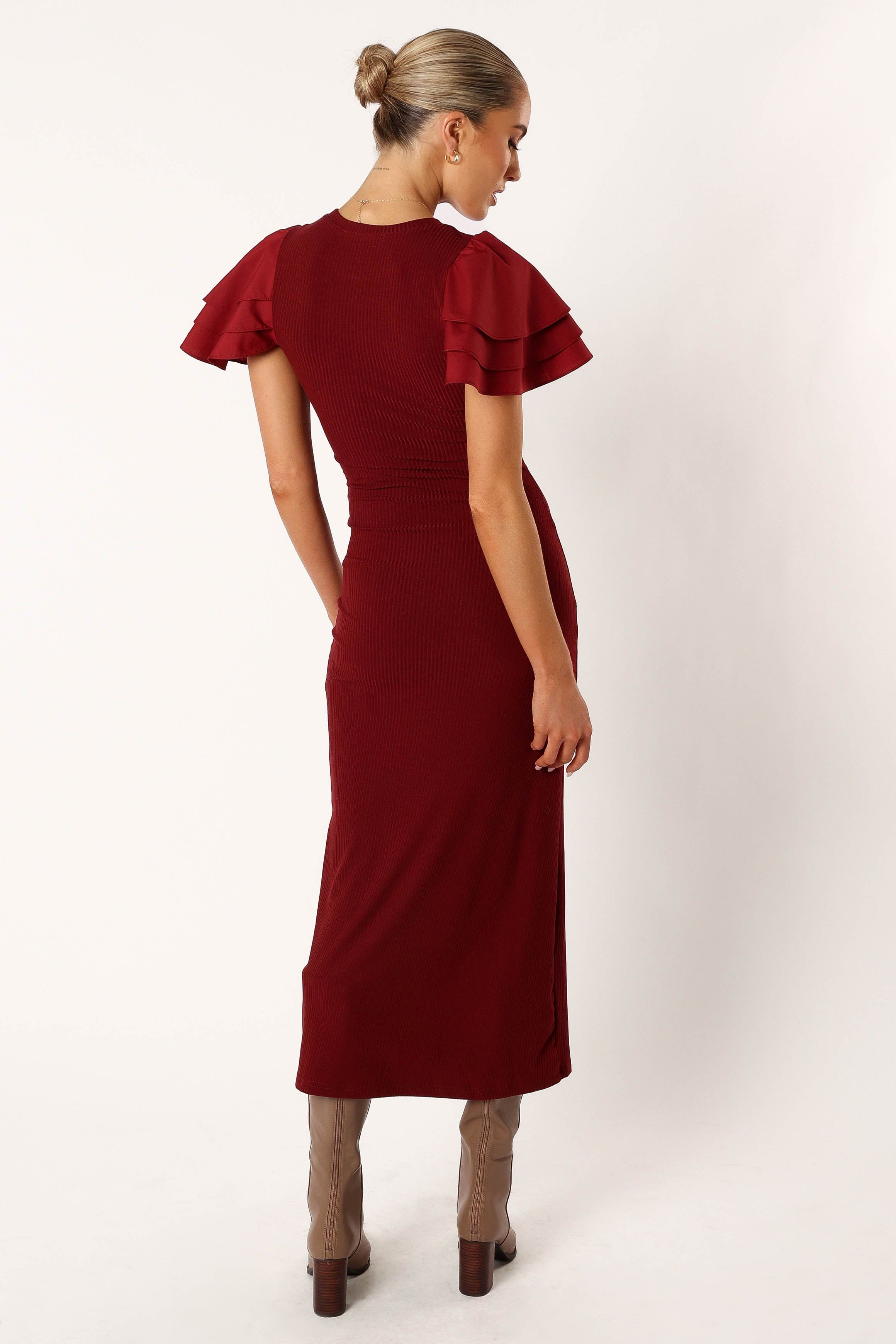 Cally Ruffle Sleeve Maxi Dress - Wine sold by Petal & Pup product image thumbnail 5