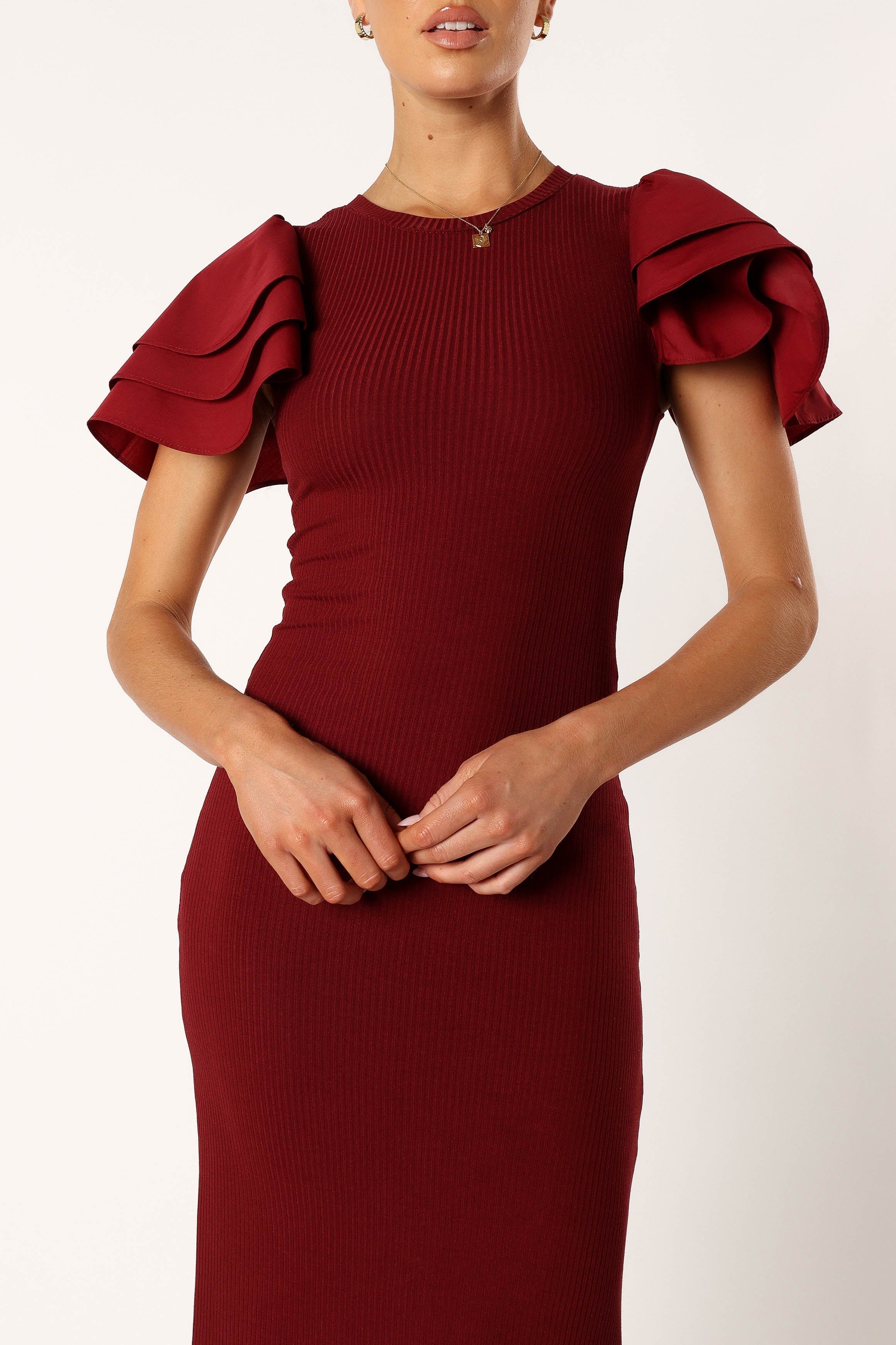 Cally Ruffle Sleeve Maxi Dress - Wine sold by Petal & Pup product image thumbnail 8