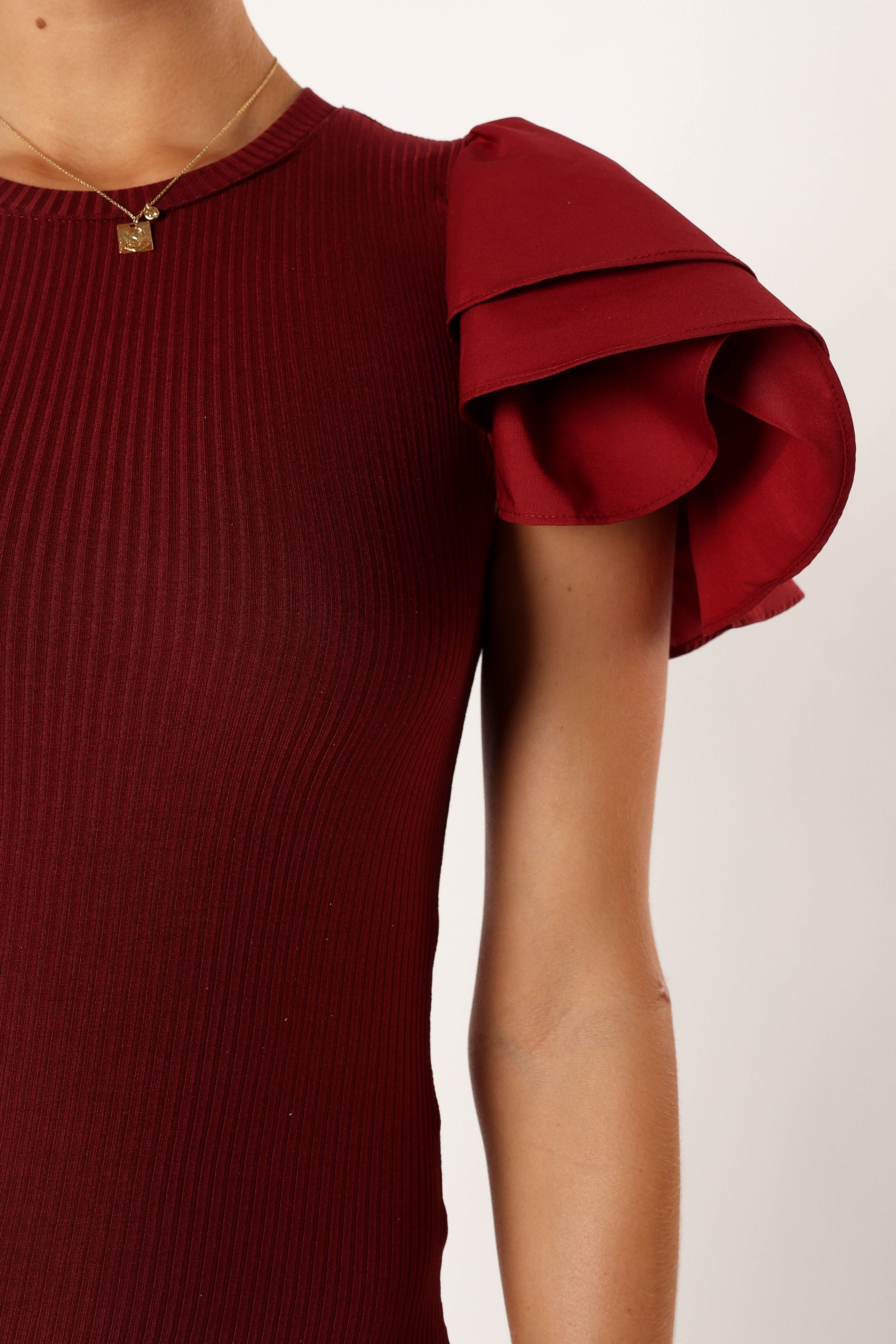 Cally Ruffle Sleeve Maxi Dress - Wine sold by Petal & Pup product image thumbnail 9