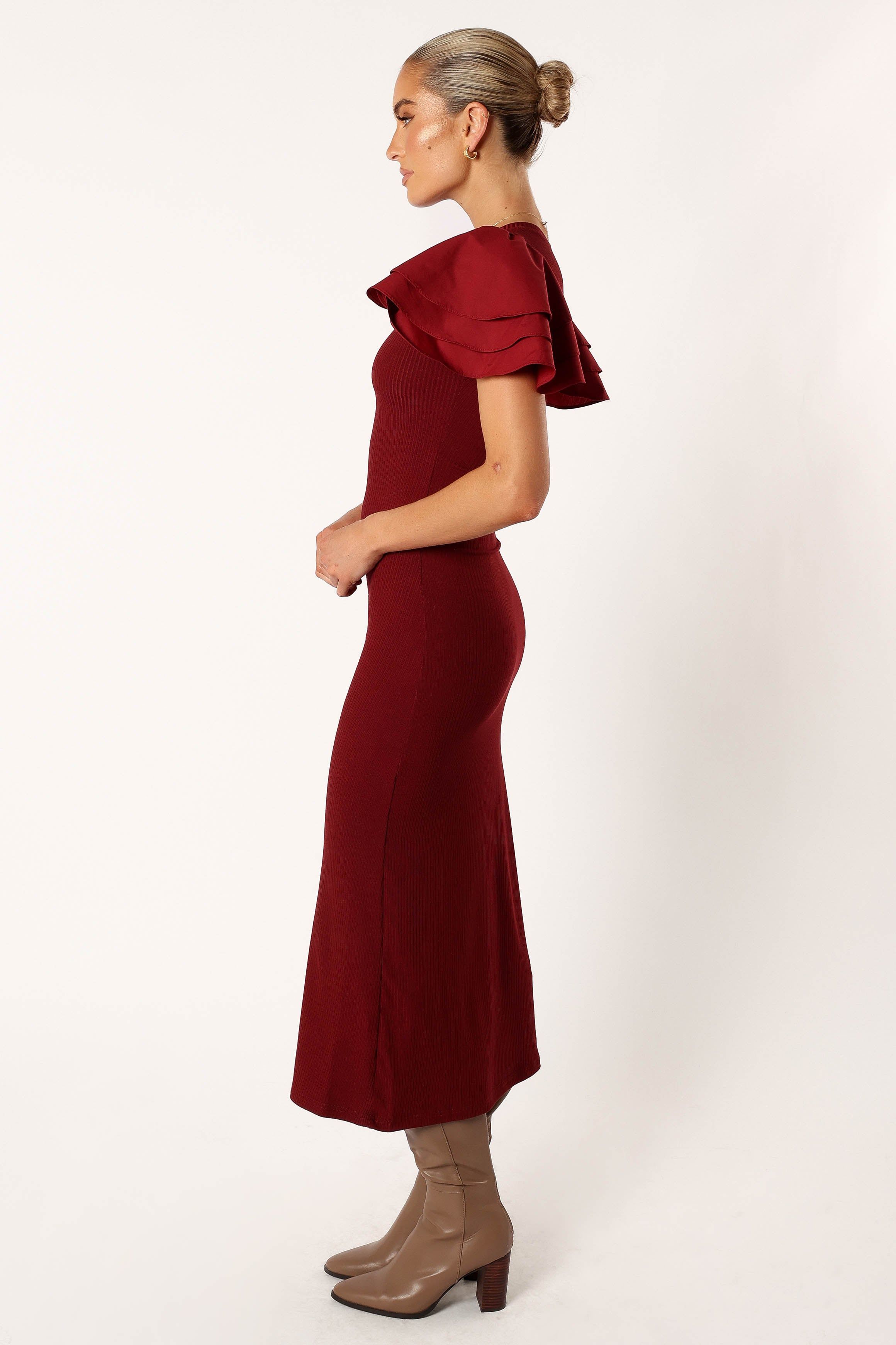 Cally Ruffle Sleeve Maxi Dress - Wine sold by Petal & Pup product image thumbnail 6