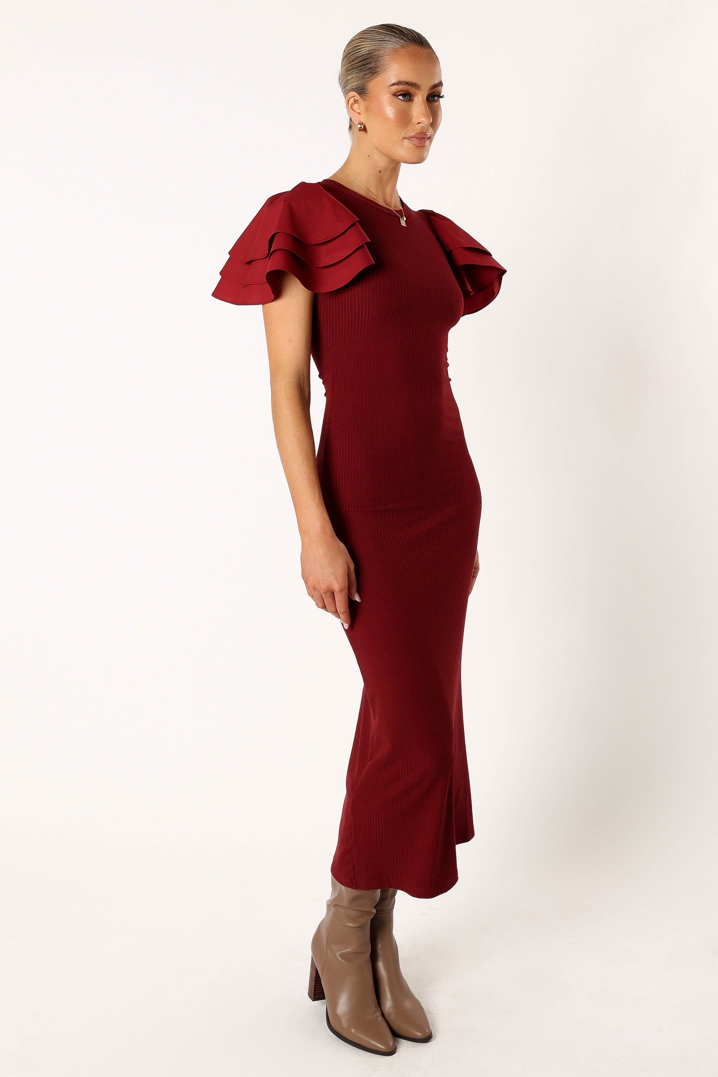 Cally Ruffle Sleeve Maxi Dress - Wine sold by Petal & Pup product image thumbnail 7