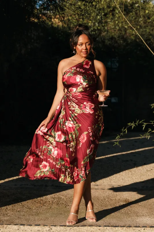 Kleo One Shoulder Maxi Dress - Burgundy Floral sold by Petal & Pup