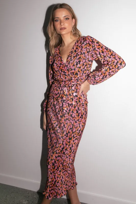 Minelli Pleat Midi Skirt - Black Floral sold by Petal & Pup