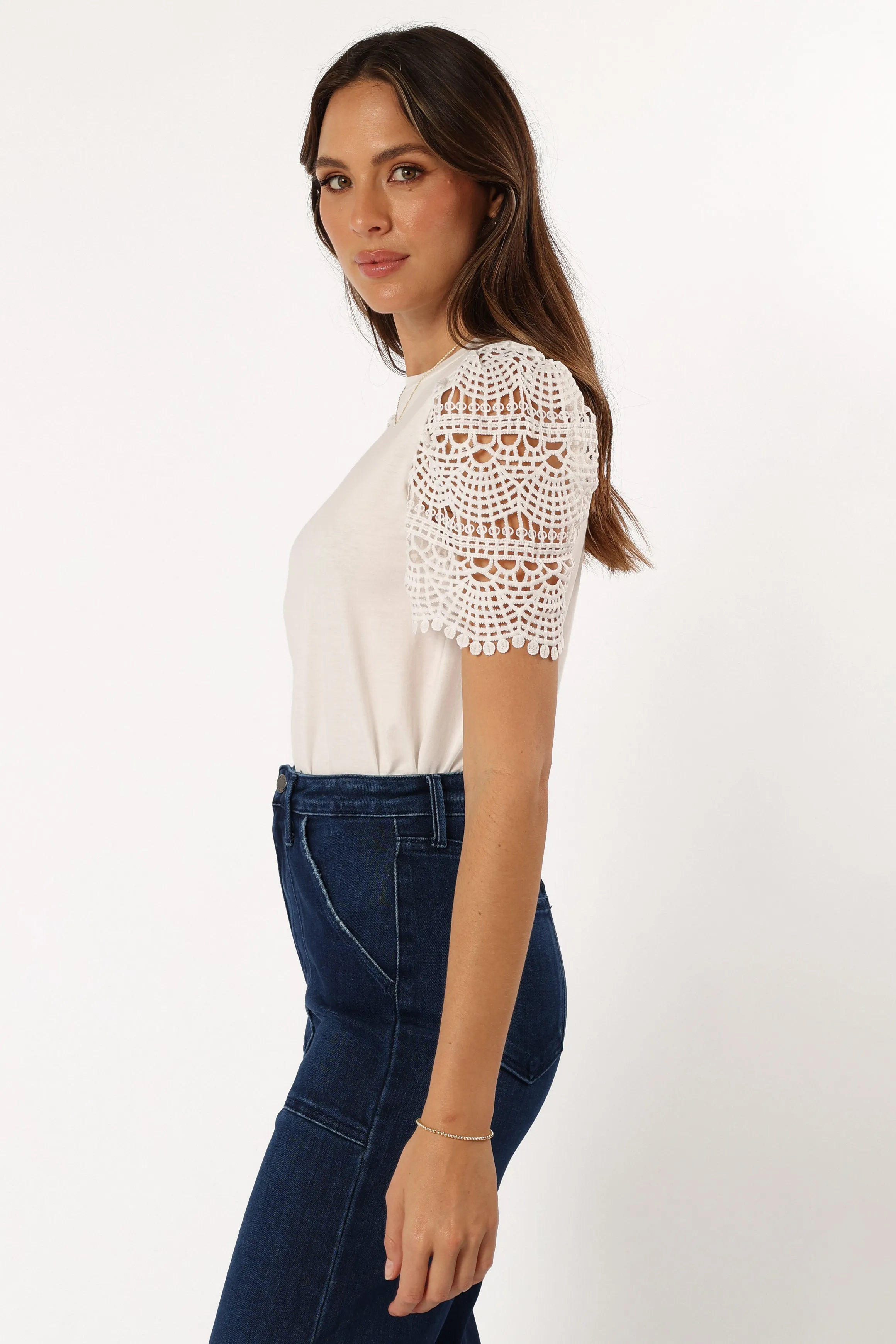 Perla Crochet Sleeve Top - White sold by Petal & Pup product image thumbnail 3