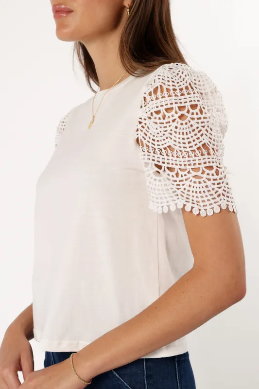 Perla Crochet Sleeve Top - White sold by Petal & Pup