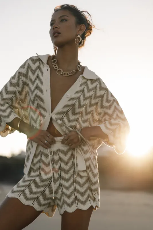 Cherie Knit Shirt - Gold White sold by Petal & Pup