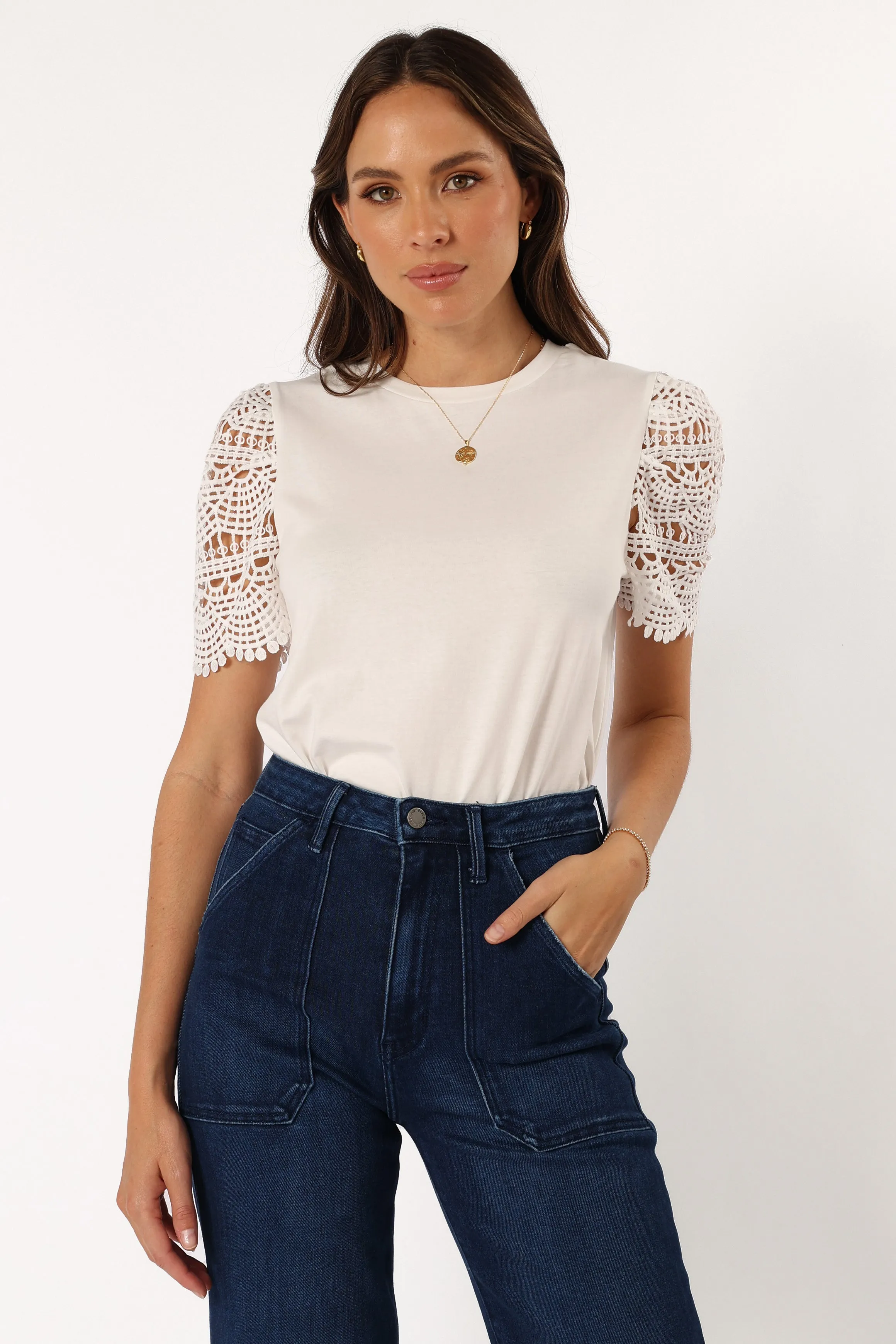 Perla Crochet Sleeve Top - White sold by Petal & Pup product image thumbnail 4