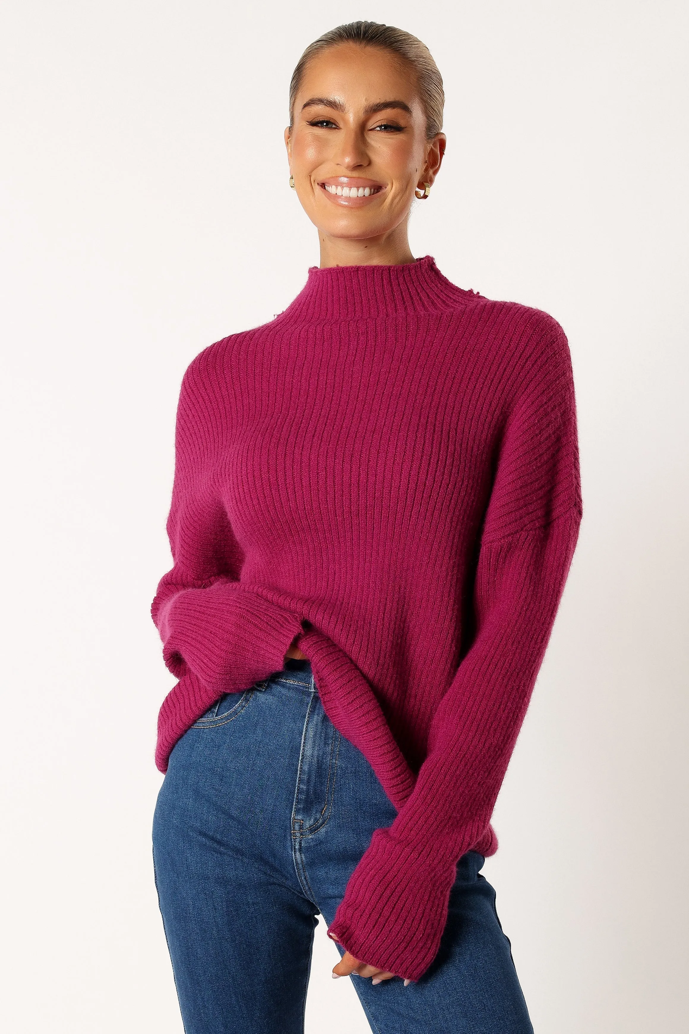 Kora Mock Neck Knit Sweater - Plum sold by Petal & Pup product image thumbnail 3