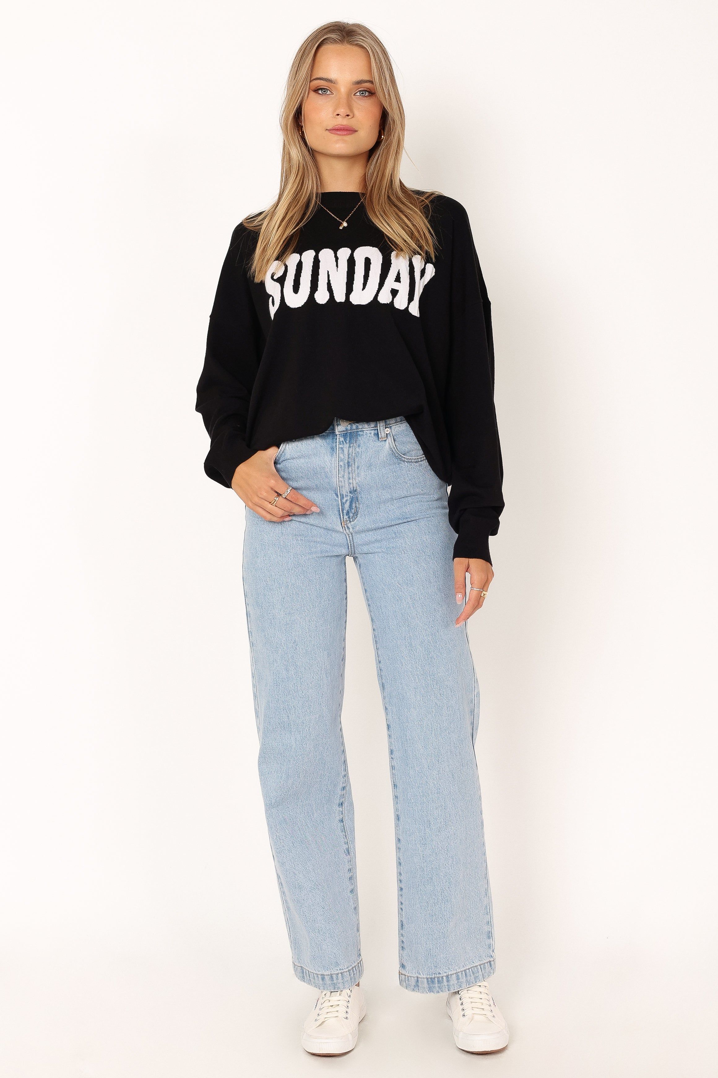 Sunday Crewneck Knit Sweater - Black sold by Petal & Pup product image thumbnail 2