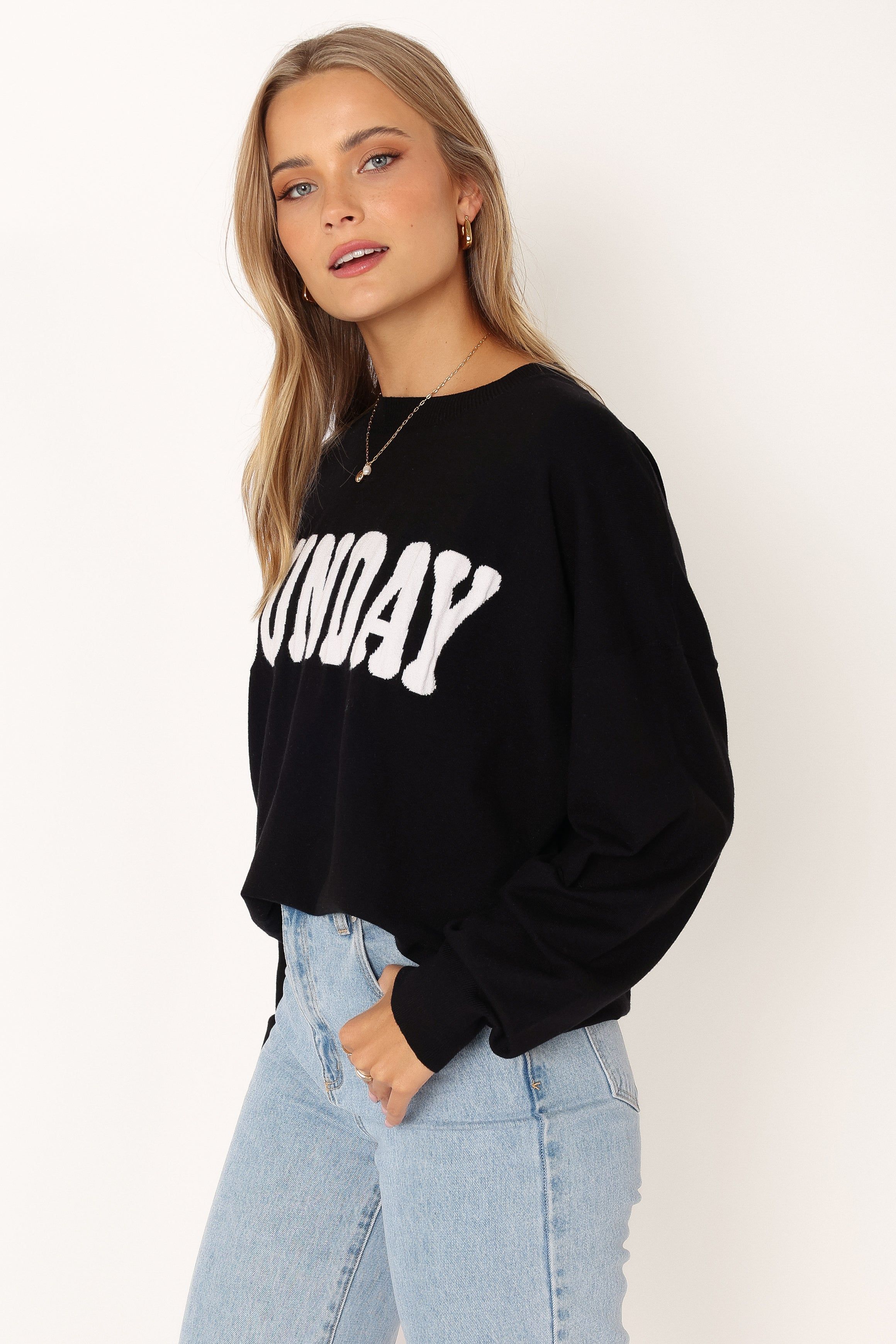 Sunday Crewneck Knit Sweater - Black sold by Petal & Pup product image thumbnail 3