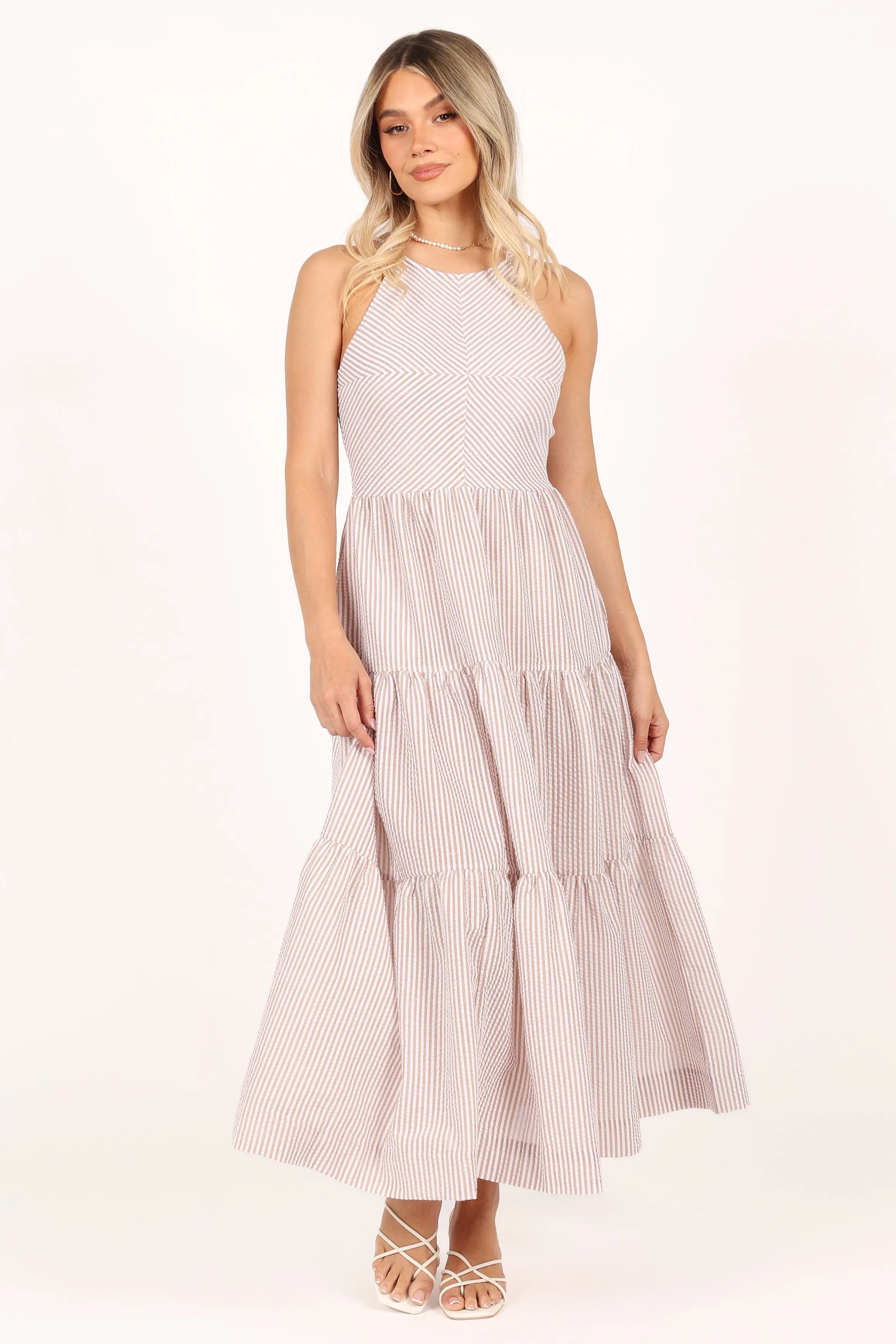 Caspian Tiered Maxi Dress - Tan Stripe sold by Petal & Pup product image thumbnail 4
