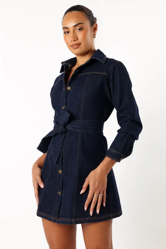 Natala Long Sleeve Mini Dress - Denim sold by Petal & Pup