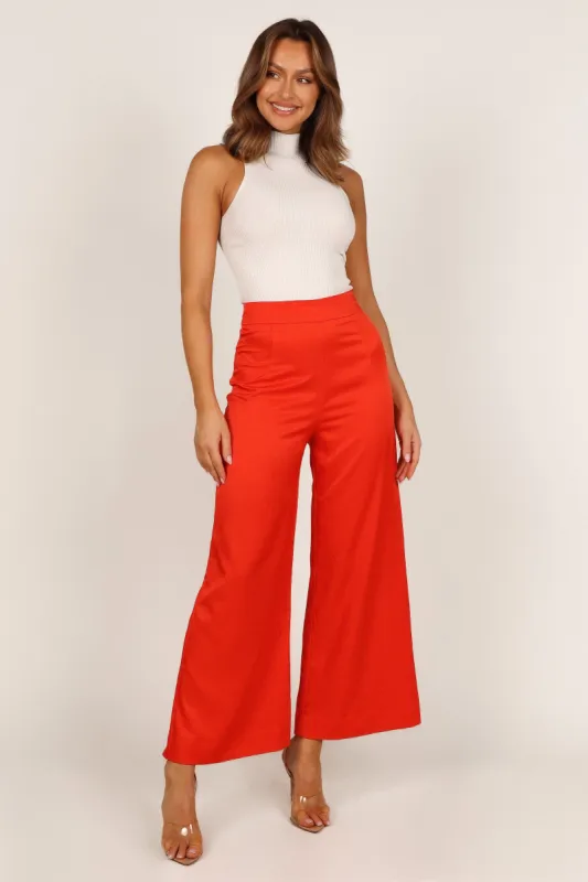 Everlyn Satin Wide Leg Pants - Red made by Petal & Pup