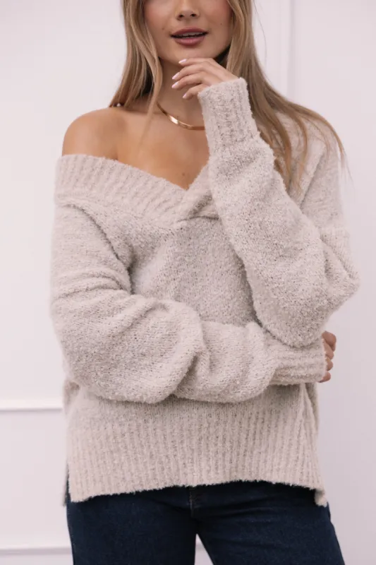 Charisma Vneck Knit Sweater - Beige sold by Petal & Pup