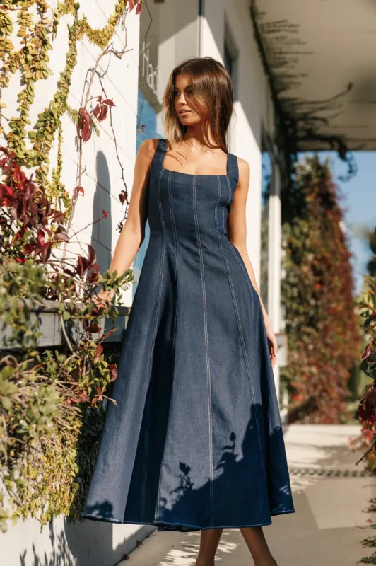 Callum Midi Dress - Dark Denim sold by Petal & Pup
