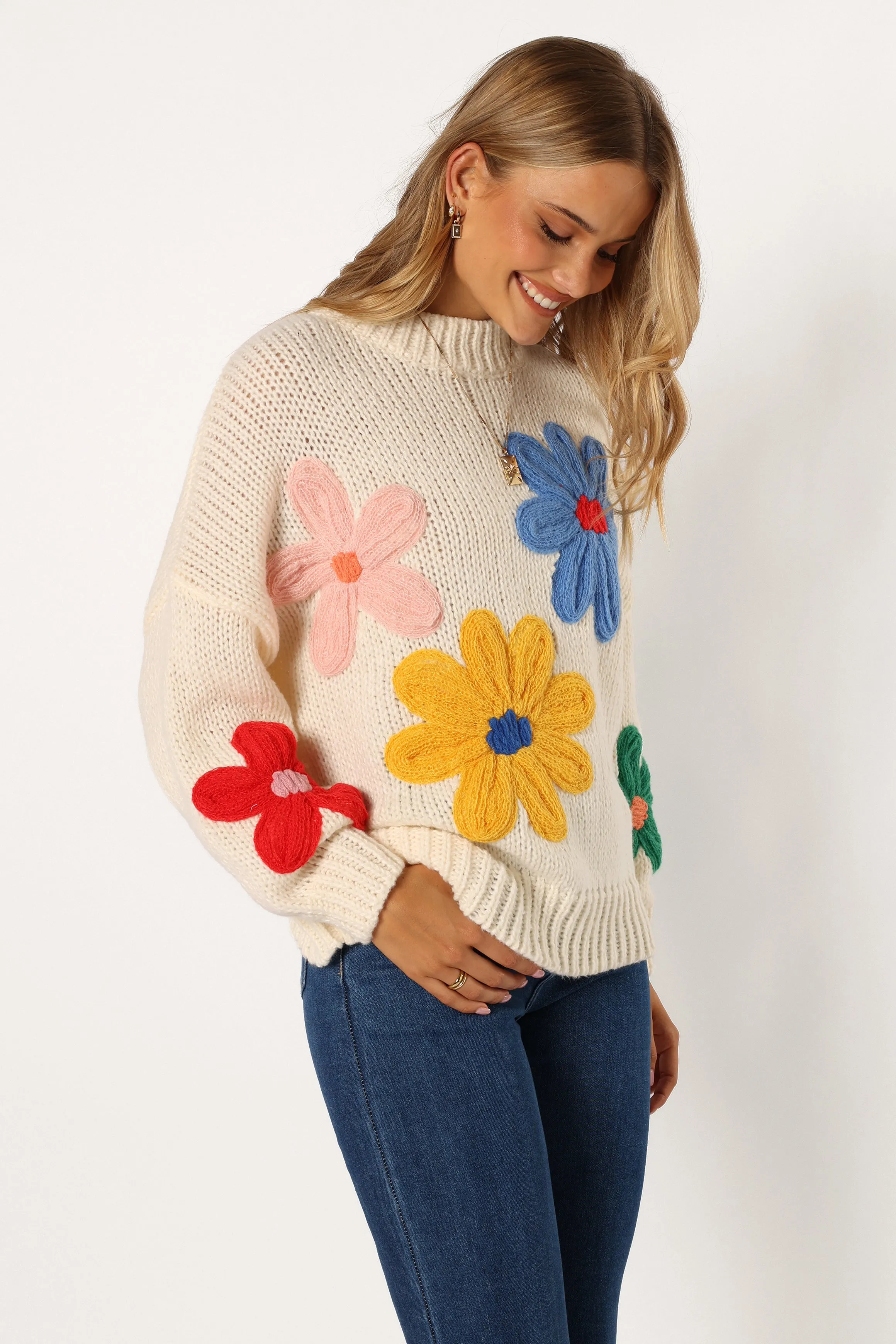 Alanna Flower Detail Knit Sweater - Cream sold by Petal & Pup product image thumbnail 4