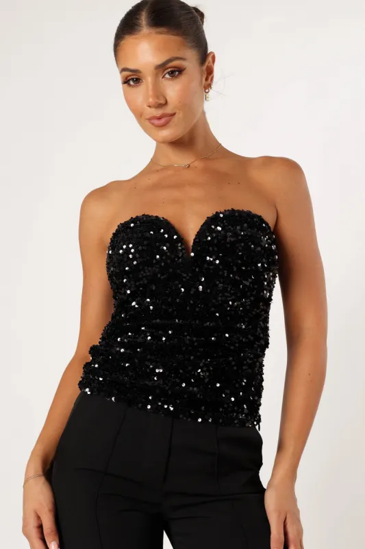 Clover Sweetheart Sequin Top - Black sold by Petal & Pup