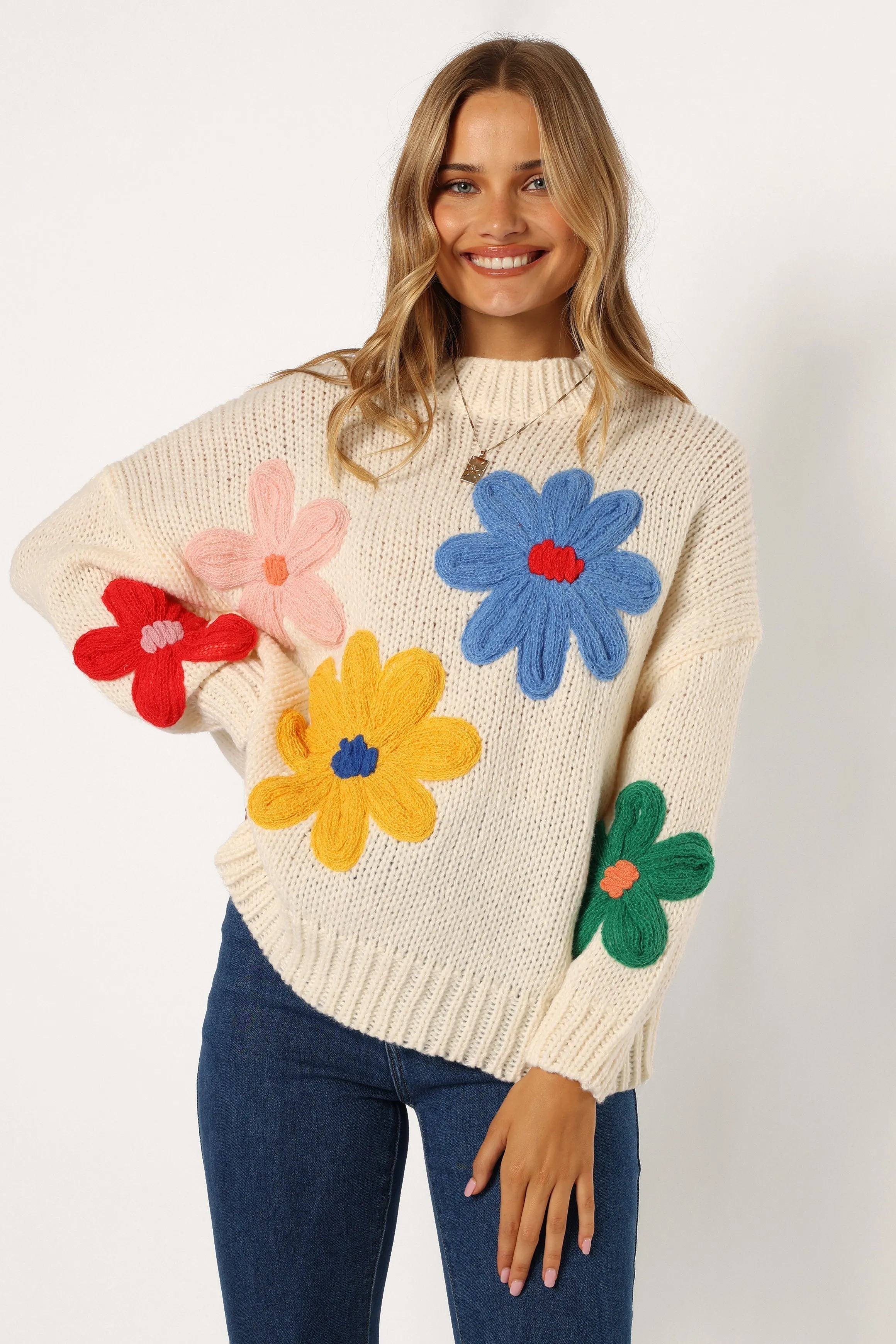 Alanna Flower Detail Knit Sweater - Cream sold by Petal & Pup product image thumbnail 5
