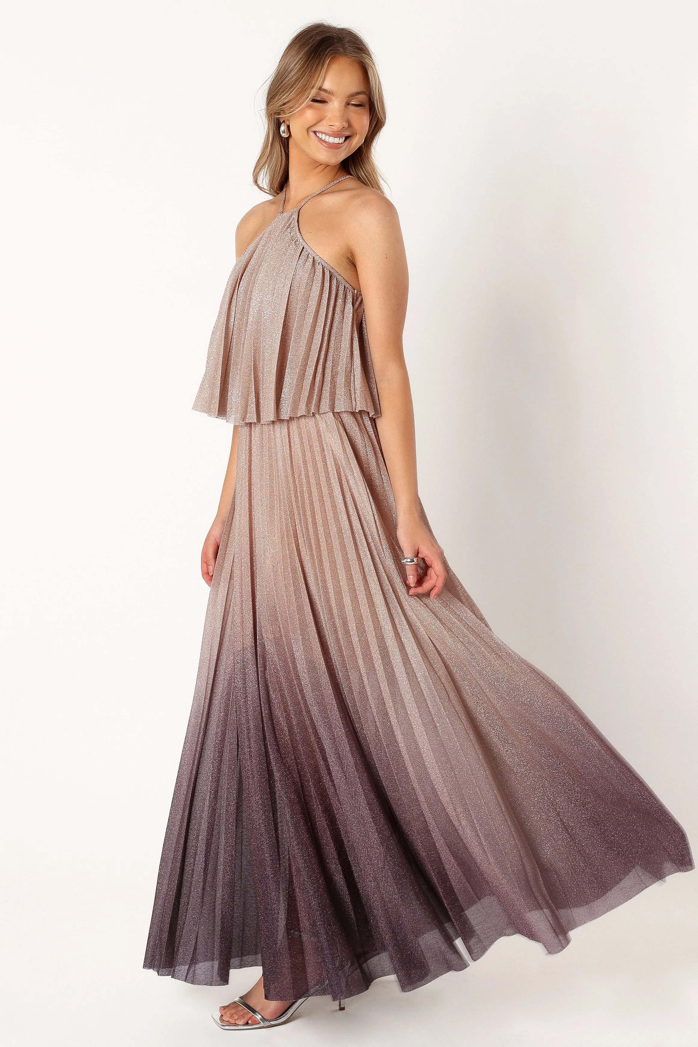 Gia Pleated Halterneck Maxi Dress - Gold Purple sold by Petal & Pup product image thumbnail 4