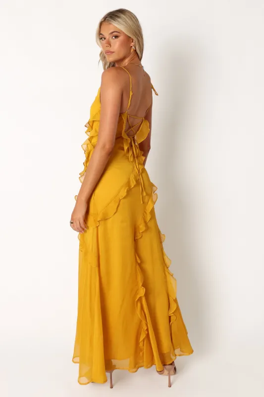 Palmer Ruffle Midi Dress - Marigold sold by Petal & Pup