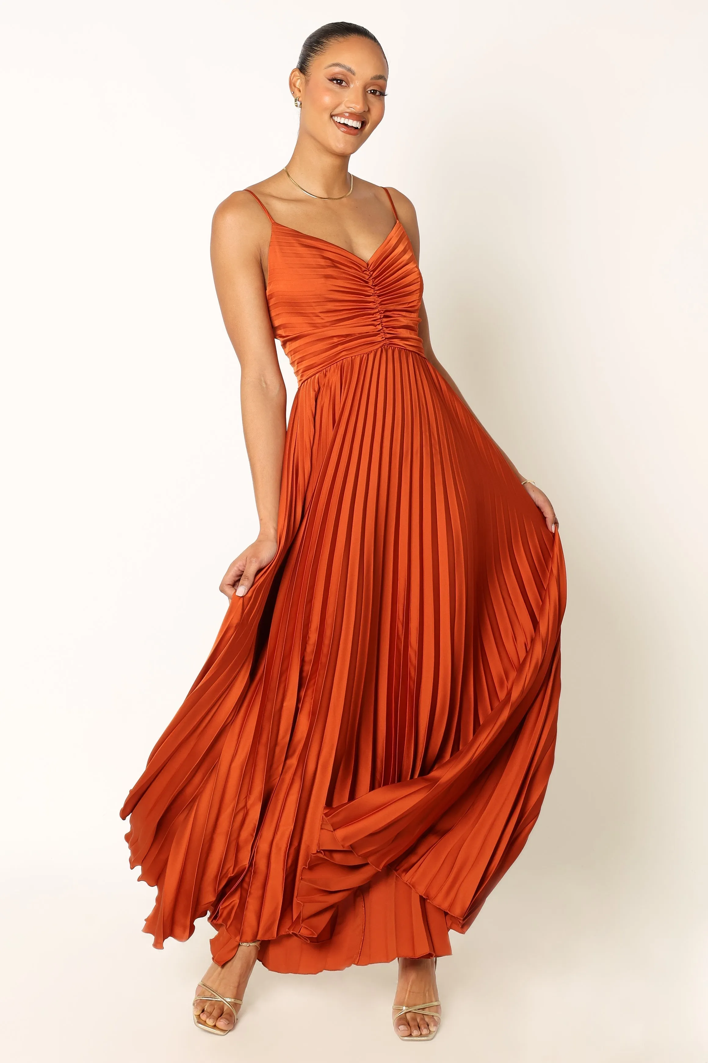 Naira Pleated Maxi Dress - Sunset Orange sold by Petal & Pup product image thumbnail 5
