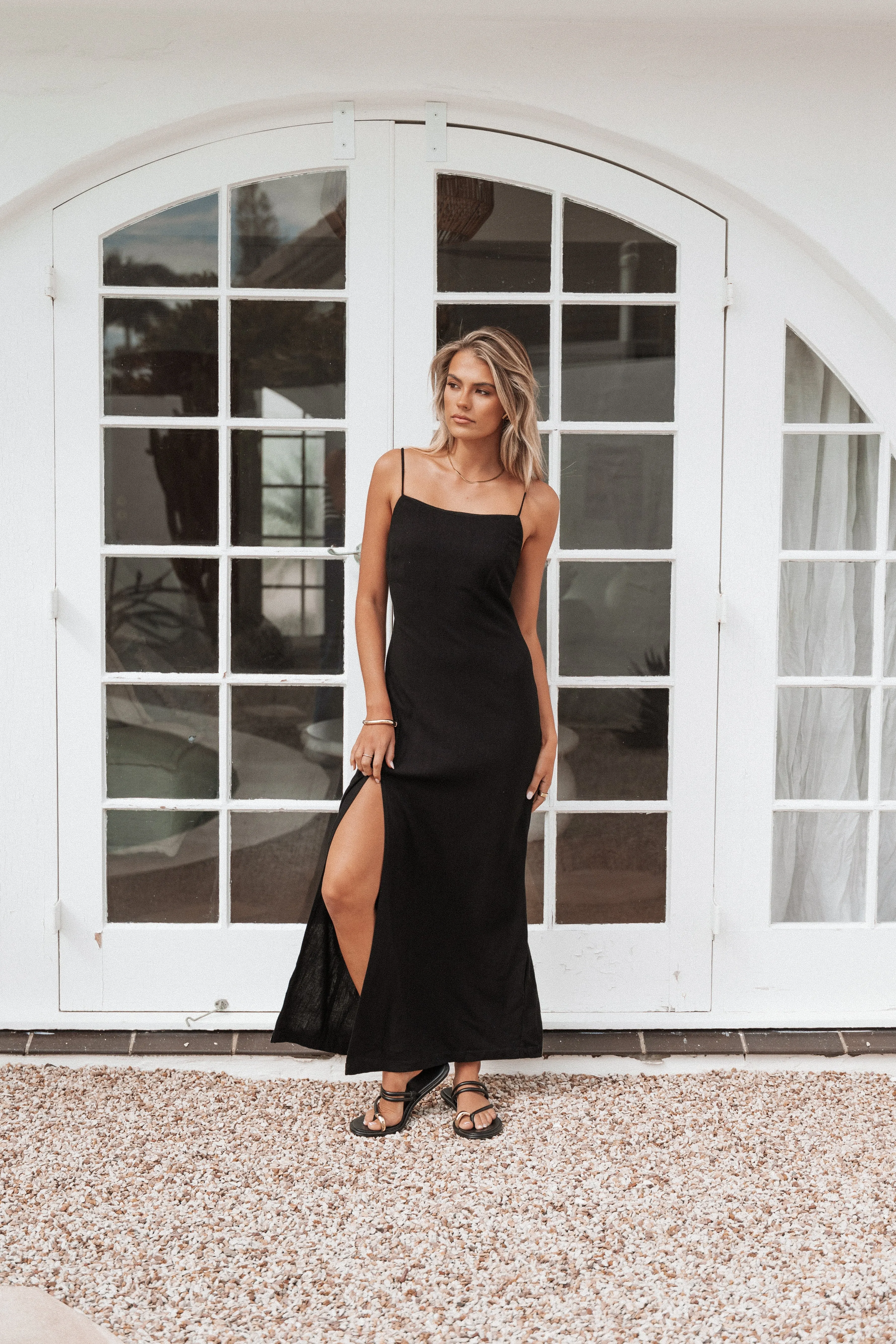 Sawyer Midi Slip Dress - Black sold by Petal & Pup