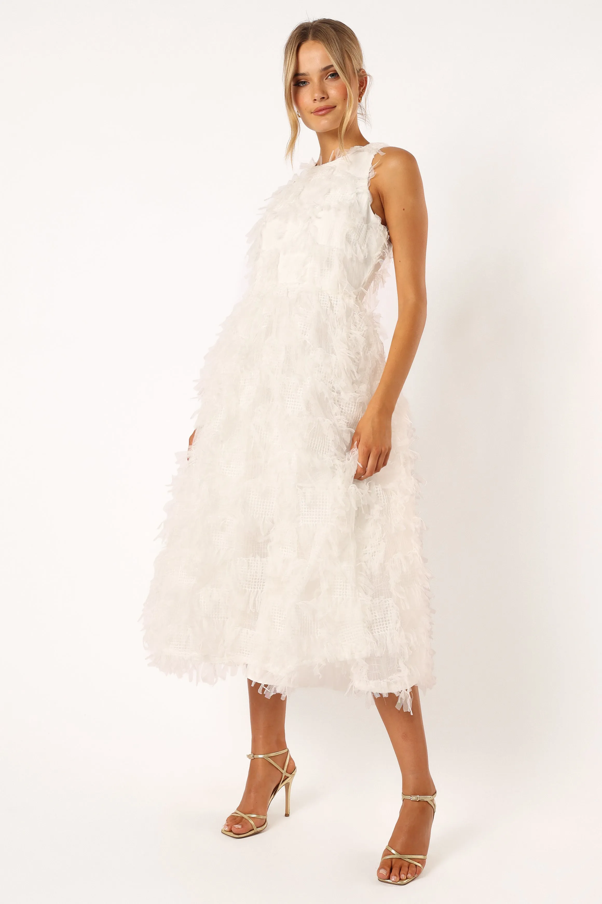 Florence Feathered Midi Dress - White sold by Petal & Pup product image thumbnail 3
