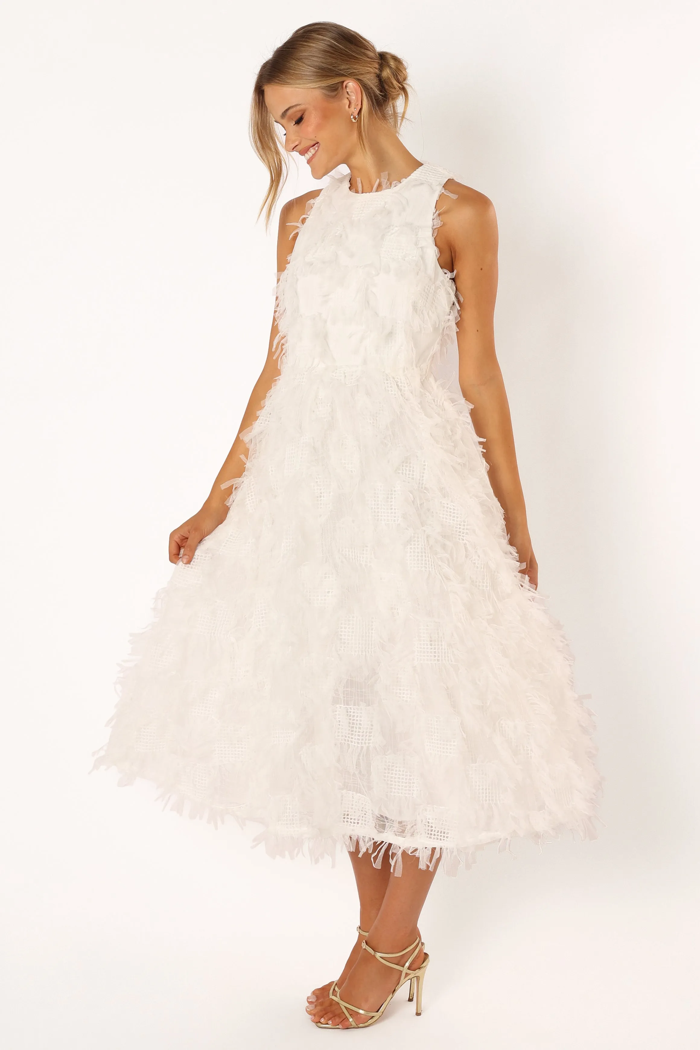Florence Feathered Midi Dress - White sold by Petal & Pup product image thumbnail 4