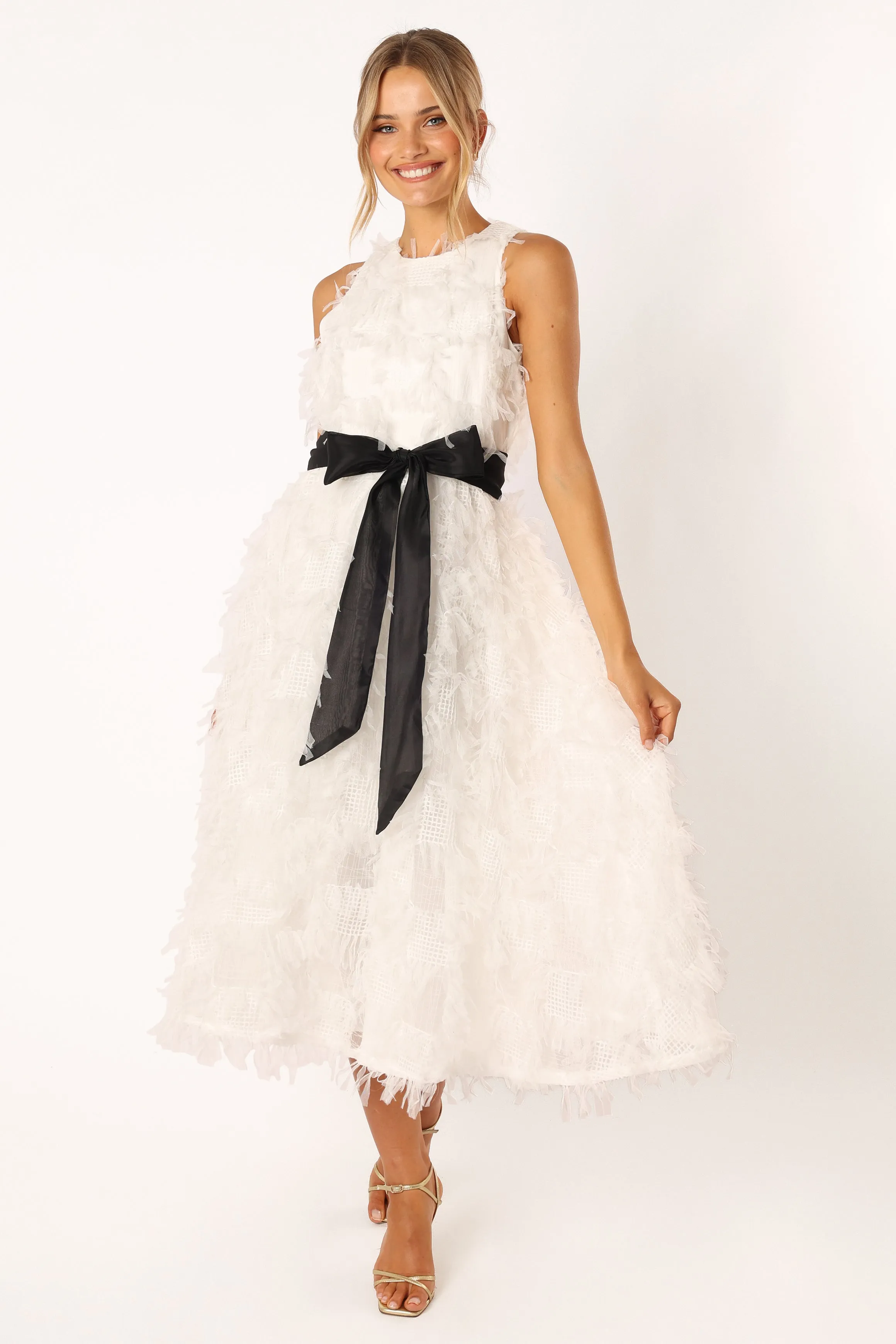 Florence Feathered Midi Dress - White sold by Petal & Pup