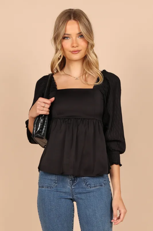 Montana Satin Babydoll Top - Black sold by Petal & Pup