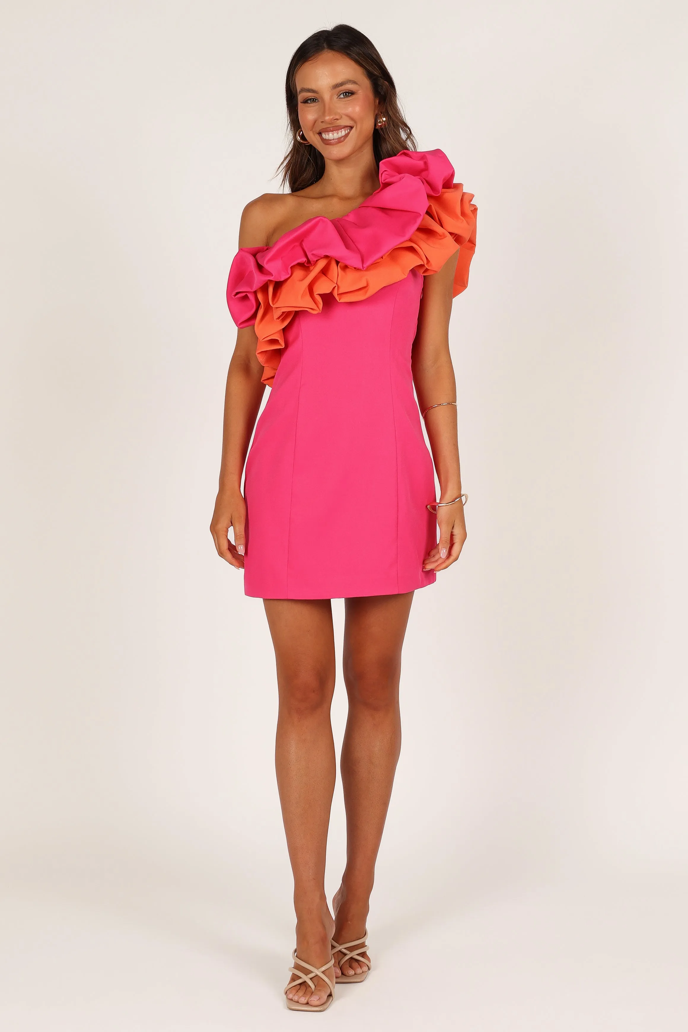 Phoebe One Shoulder Mini Dress - Pink/Orange sold by Petal & Pup product image thumbnail 3