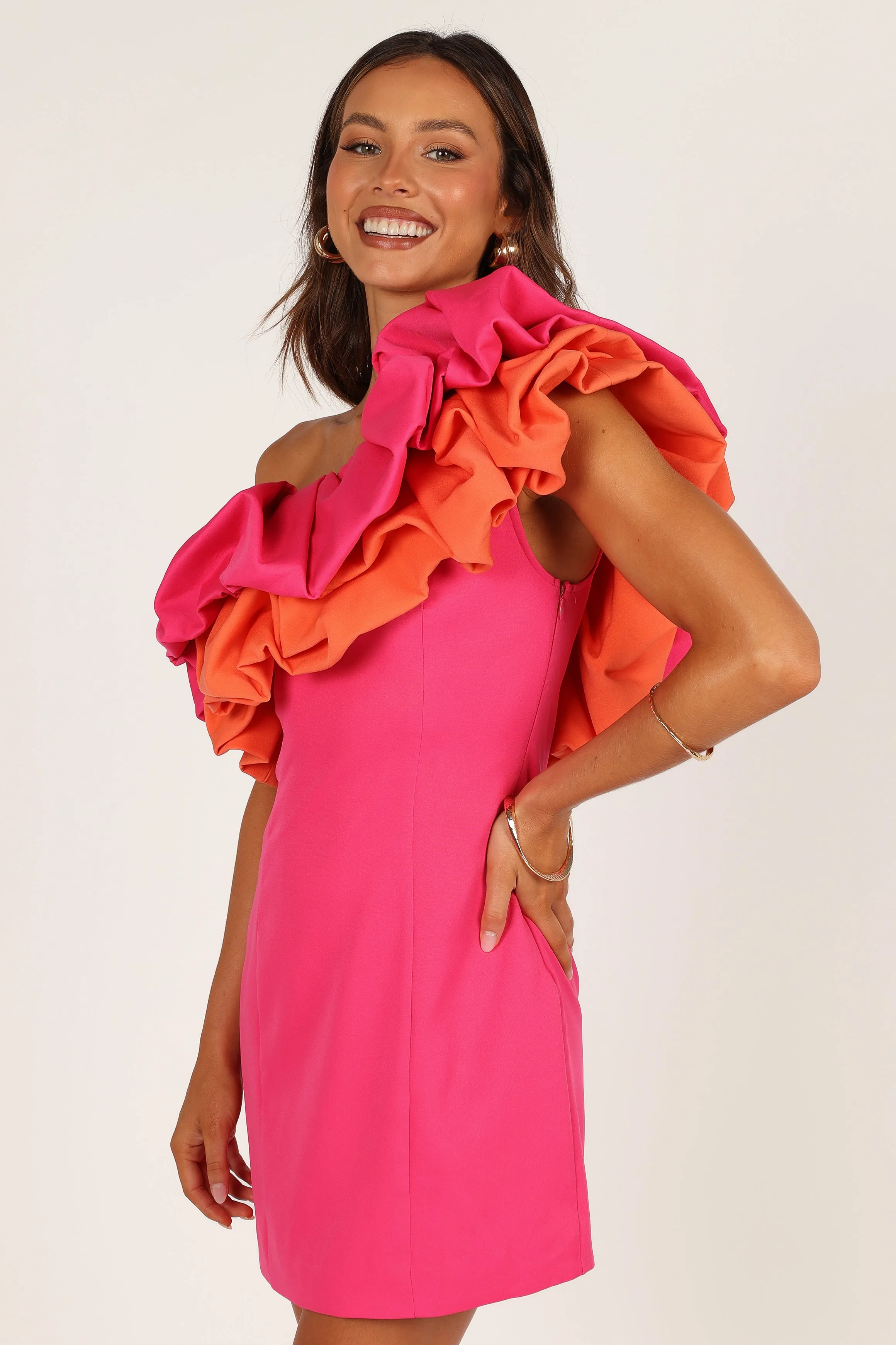 Phoebe One Shoulder Mini Dress - Pink/Orange sold by Petal & Pup product image thumbnail 4