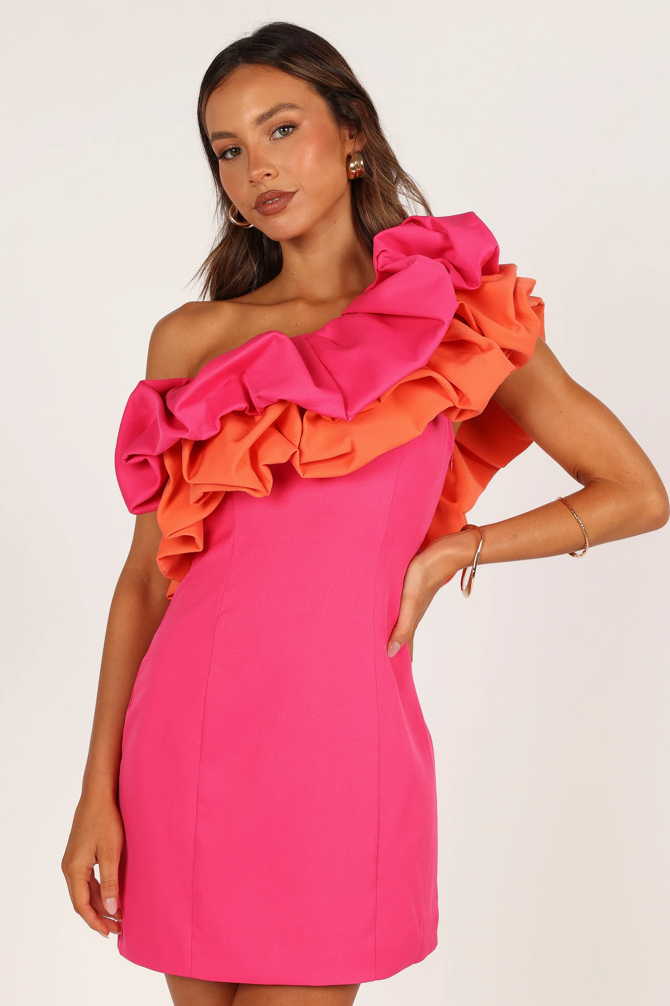Phoebe One Shoulder Mini Dress - Pink/Orange sold by Petal & Pup