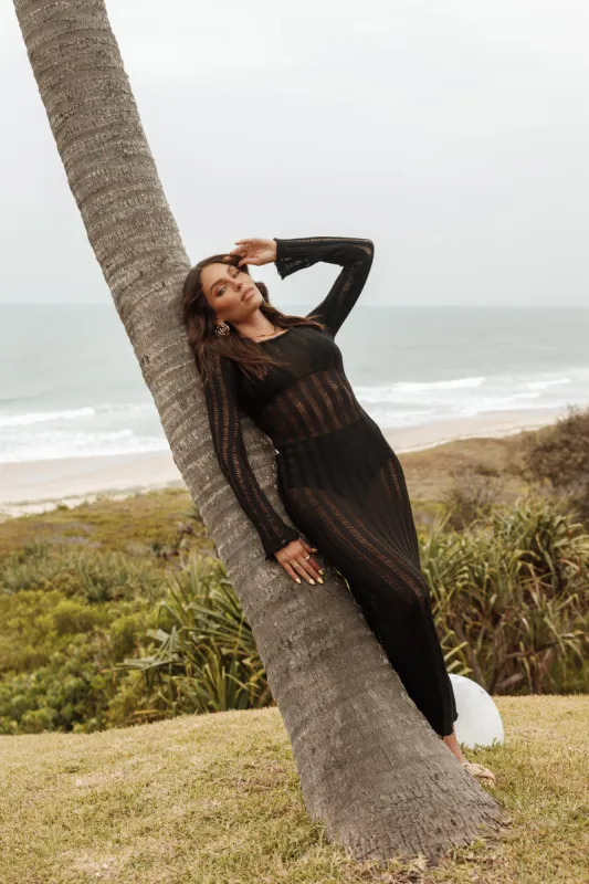 Jaye Long Sleeve Maxi Dress - Black sold by Petal & Pup