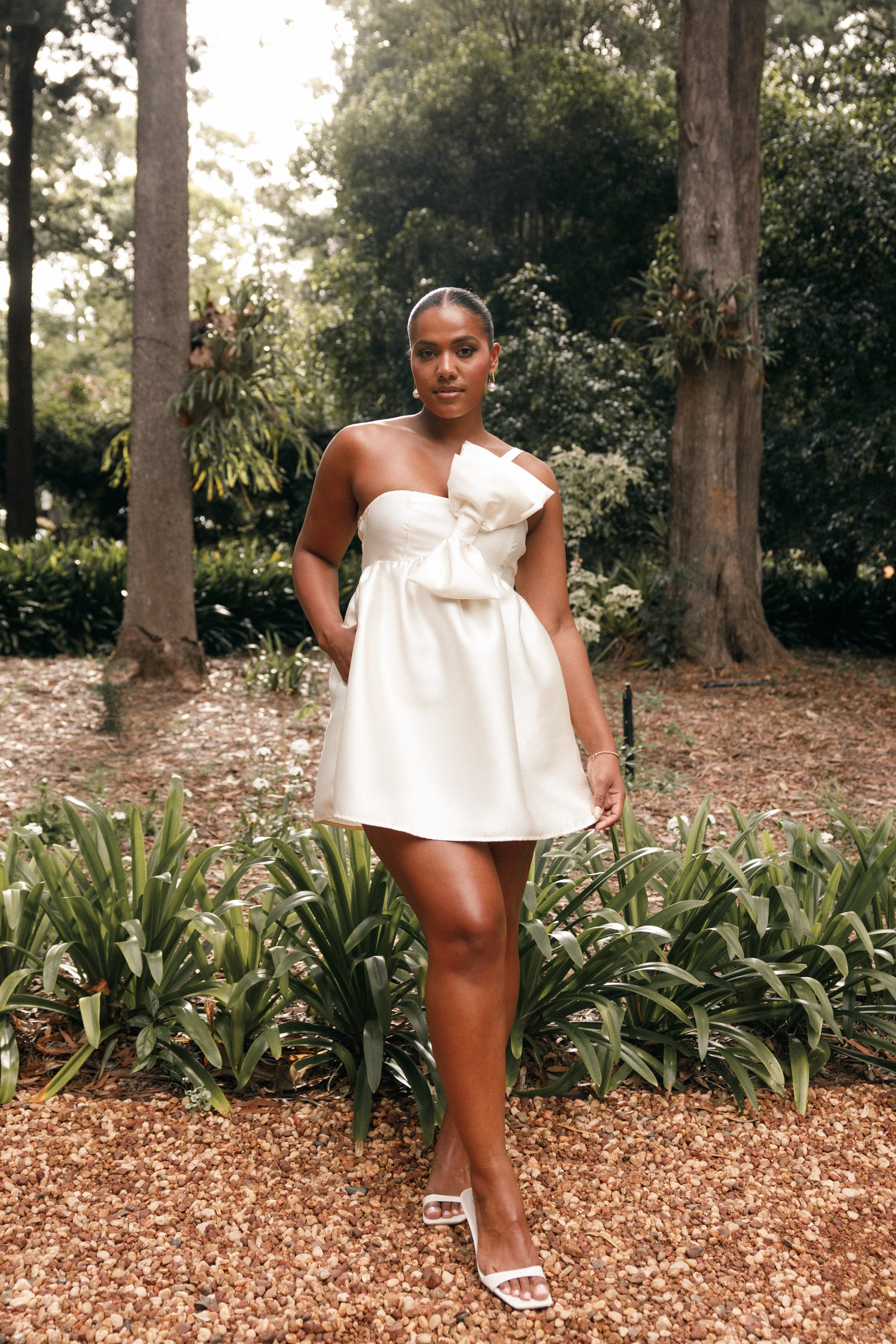 Ellah Bow Front Mini Dress - Off White sold by Petal & Pup product image thumbnail 4