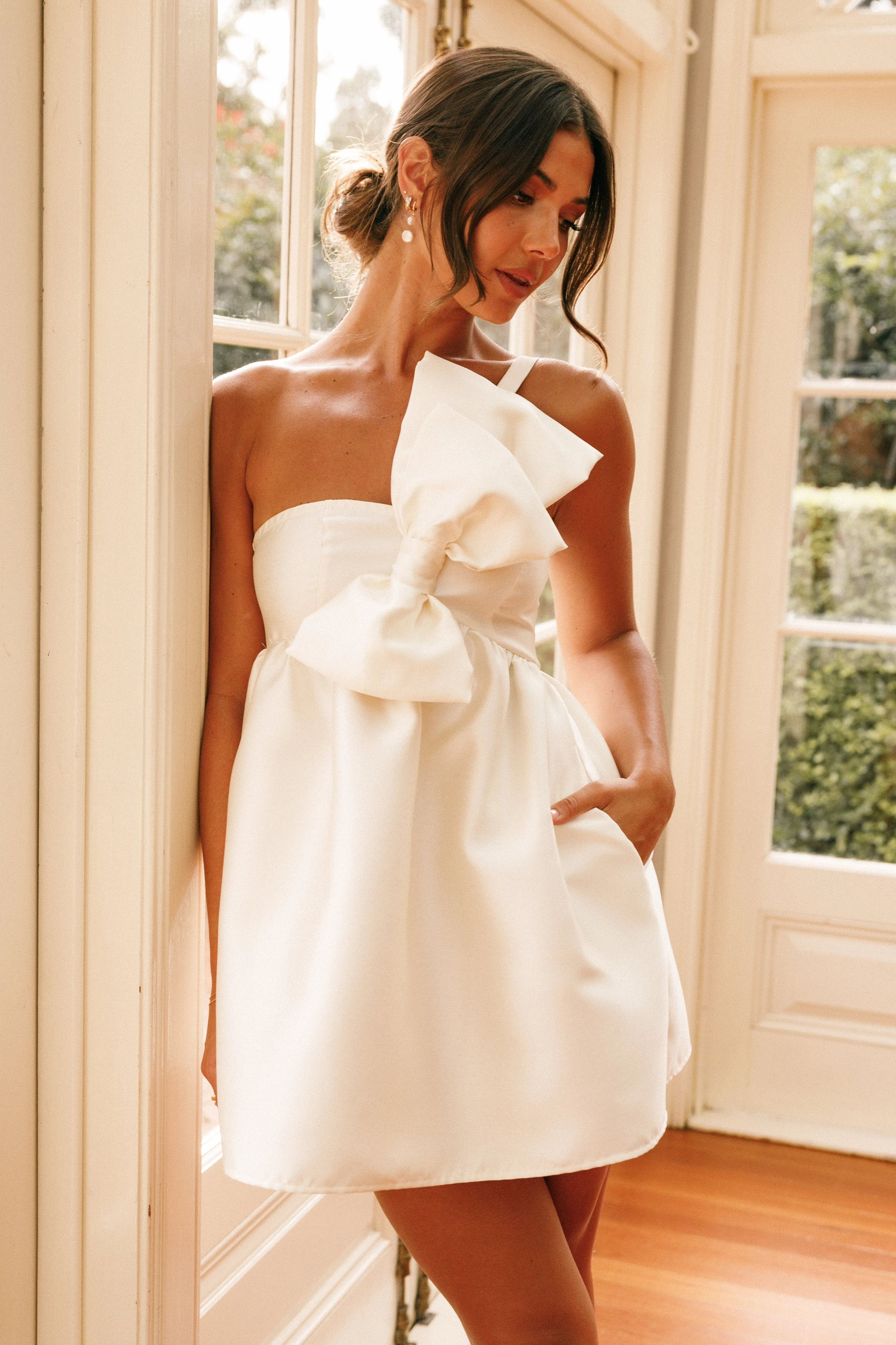 Ellah Bow Front Mini Dress - Off White sold by Petal & Pup product image thumbnail 3