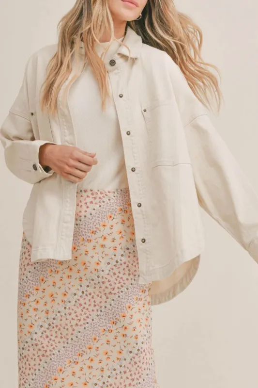 Mia Oversized Denim Shacket - Cream sold by Petal & Pup