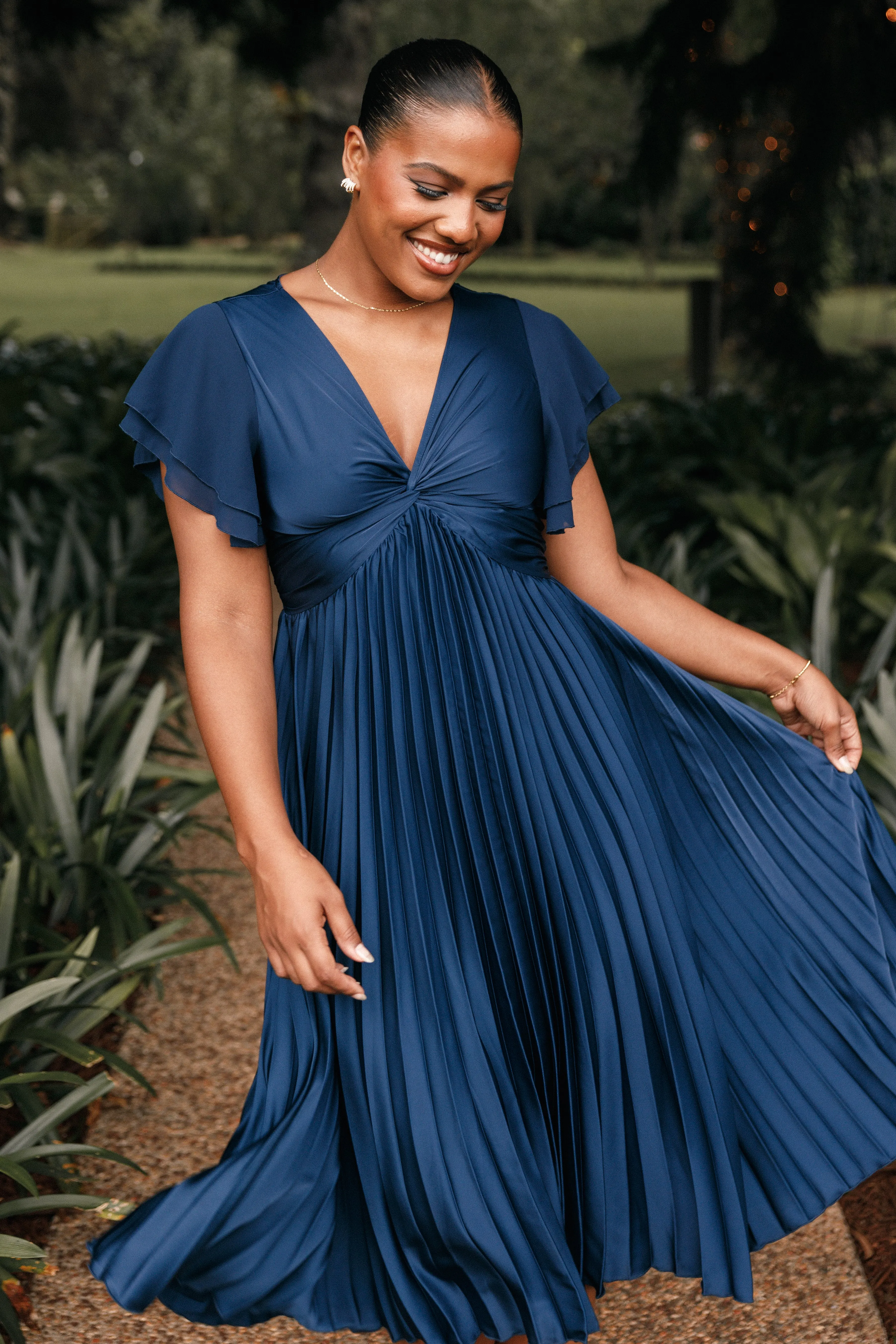 Nova Flutter Sleeve Midi Dress - Navy sold by Petal & Pup product image thumbnail 3