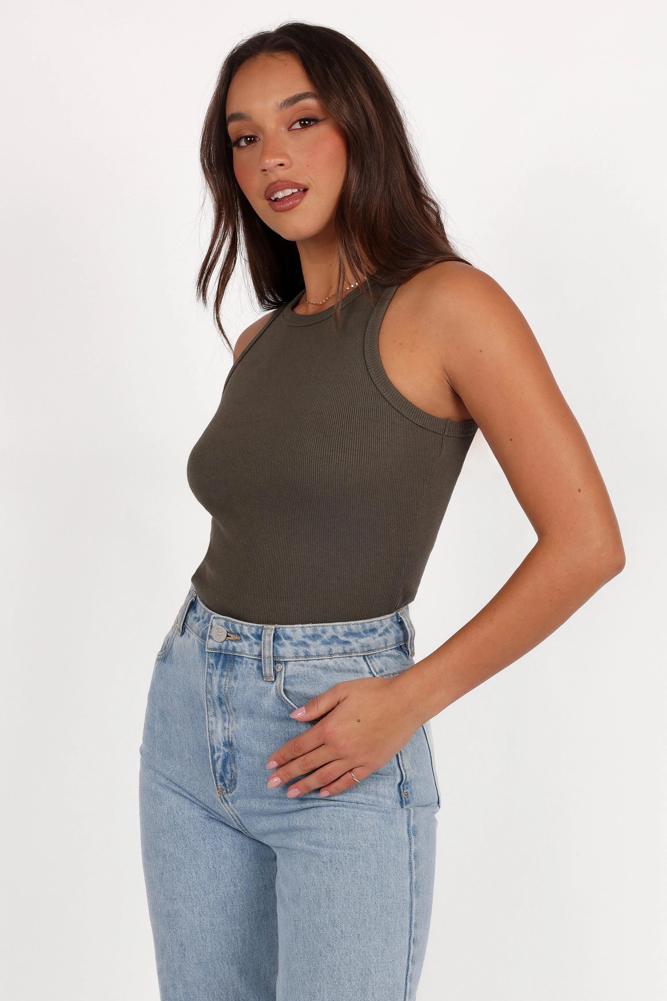 Ari Ribbed Tank Top - Olive sold by Petal & Pup product image thumbnail 3
