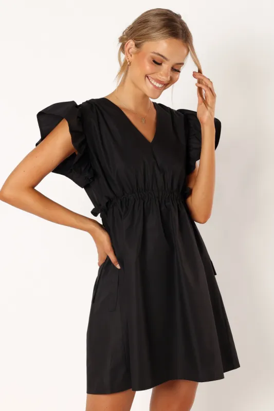 Fiona Ruffle Sleeve Mini Dress - Black made by Petal & Pup