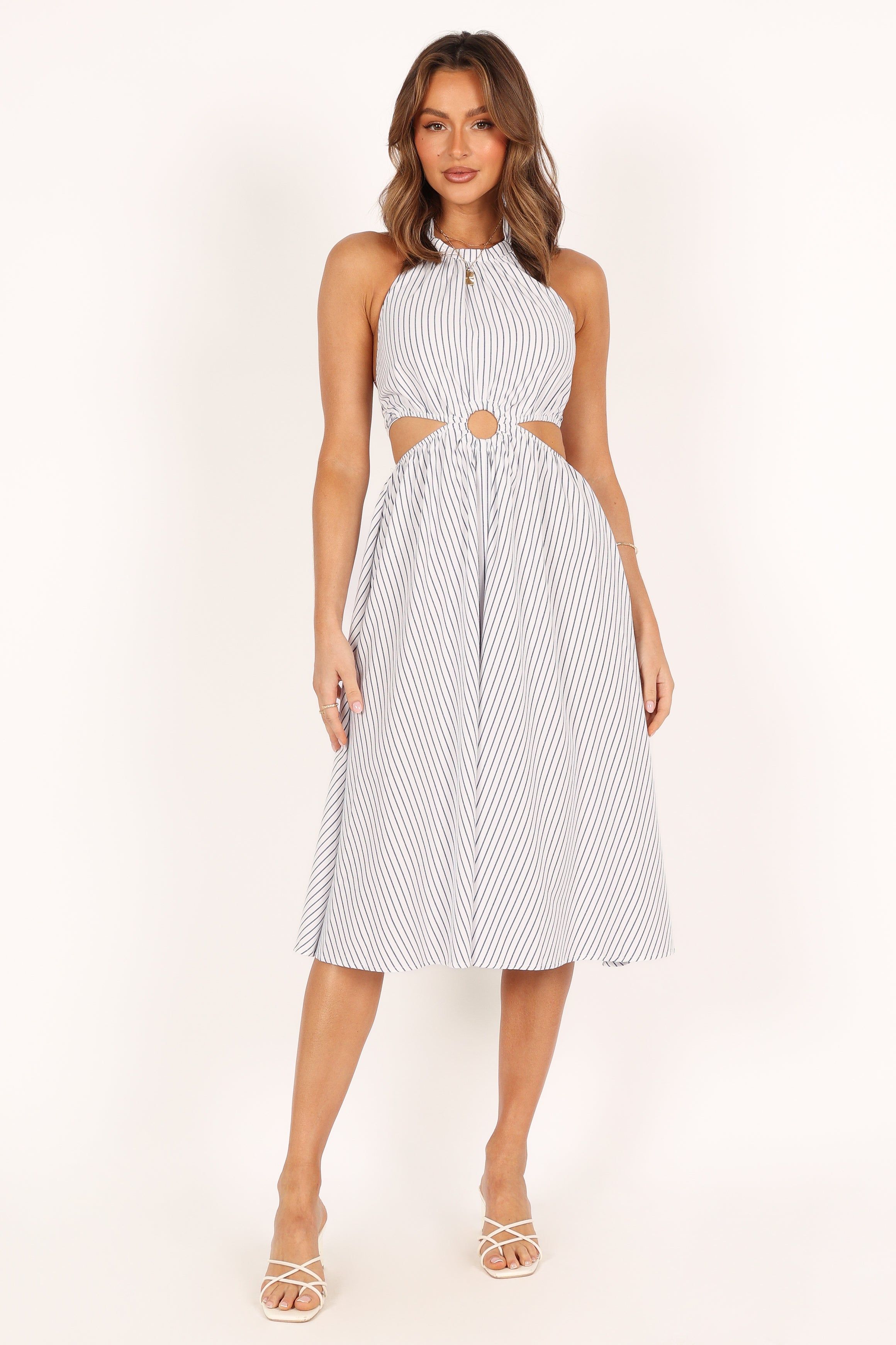 Malika Ring Detail Midi Dress - White Navy sold by Petal & Pup product image thumbnail 5