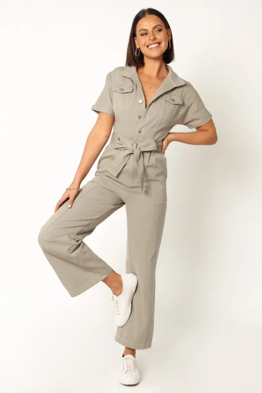 Demi Contrast Stitch Jumpsuit - Olive sold by Petal & Pup