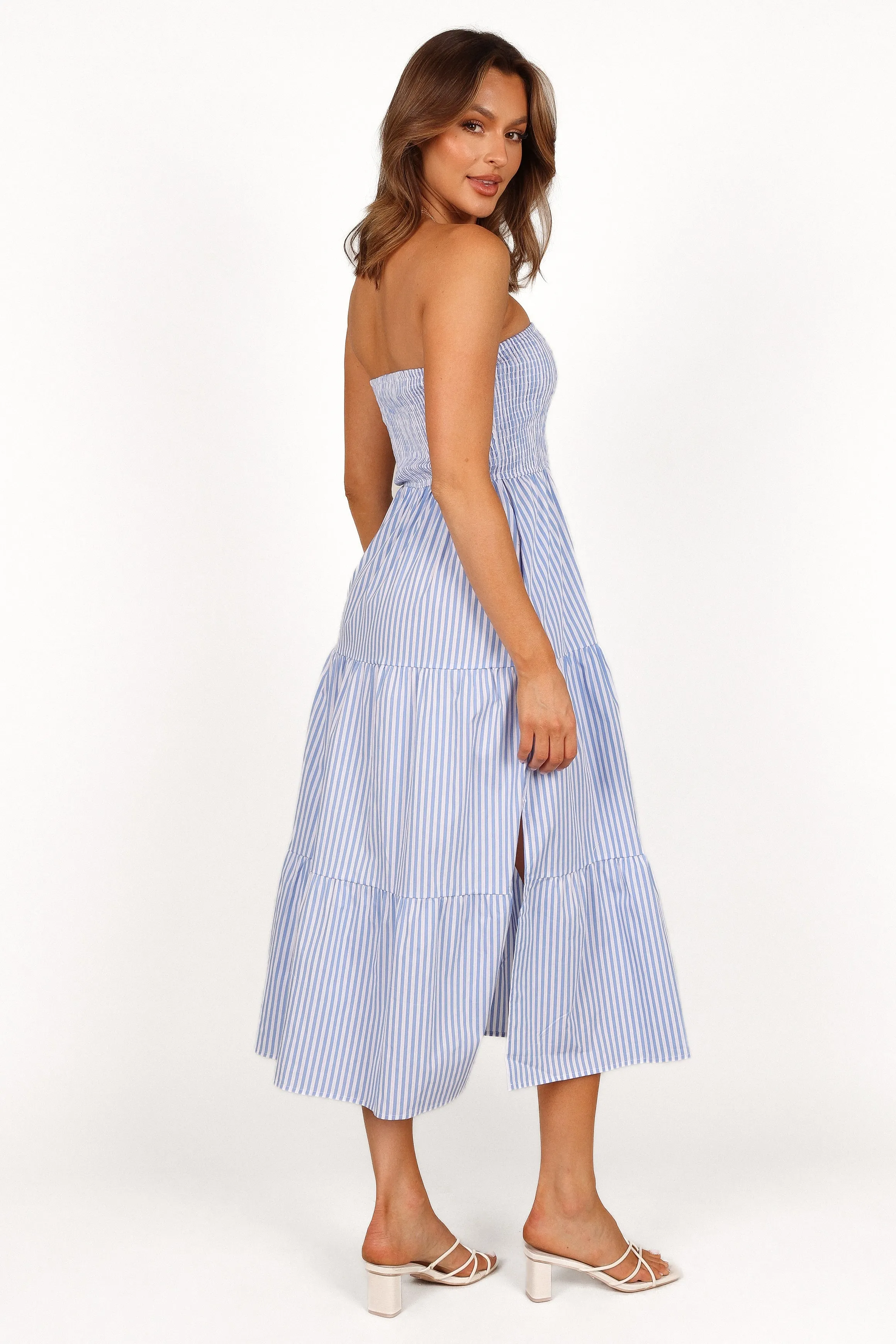 Maisie Strapless Midi Dress - Blue Stripe sold by Petal & Pup product image thumbnail 4