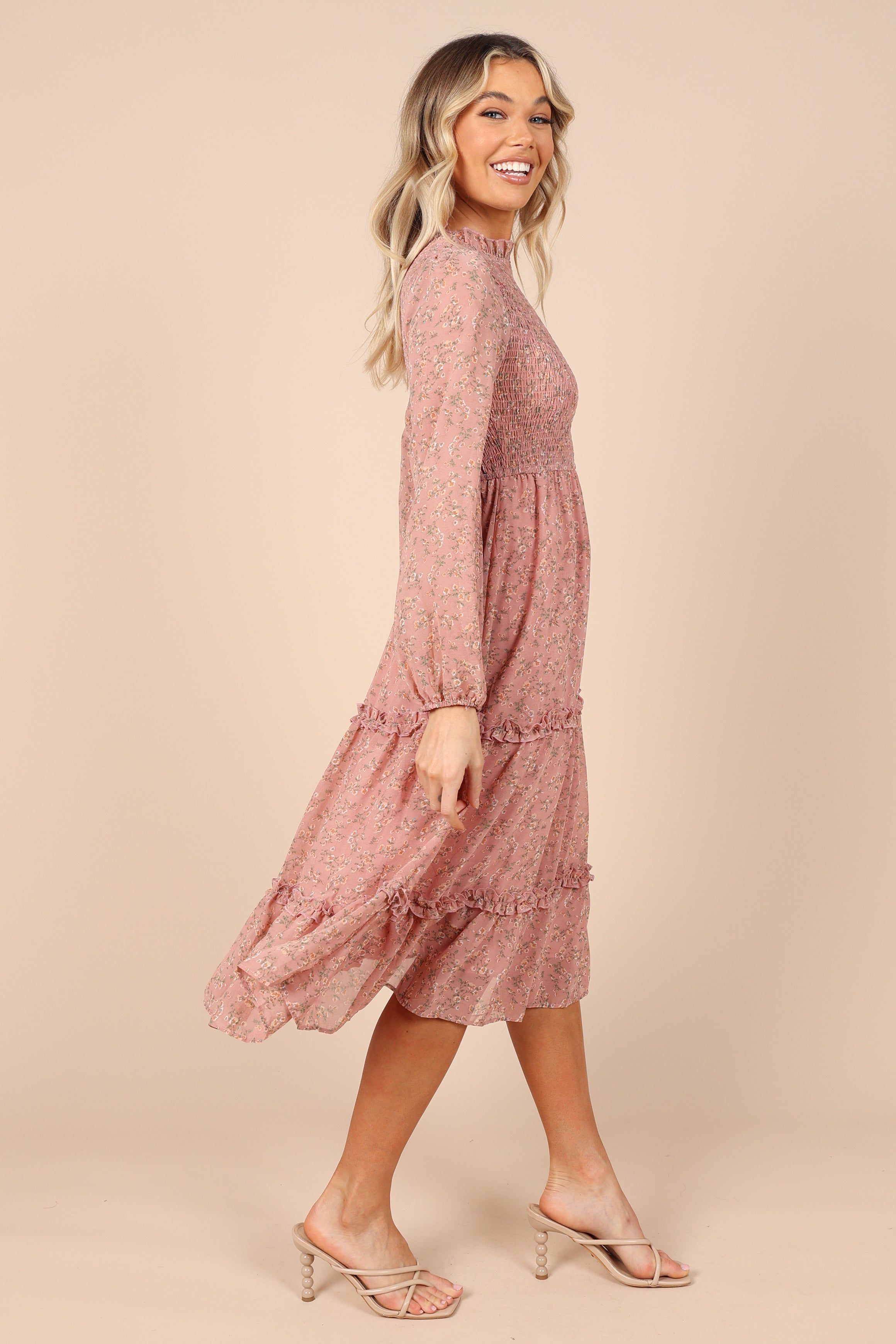 Edwina Shirred Frill Long Sleeve Midi Dress - Blush Floral sold by Petal & Pup product image thumbnail 5