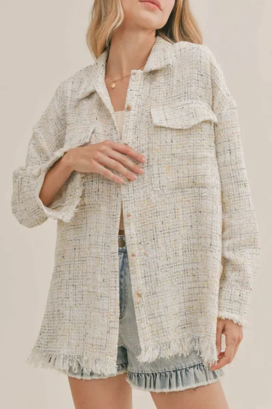 Veve Double Pocket Tweed Shacket - Ivory Multi sold by Petal & Pup