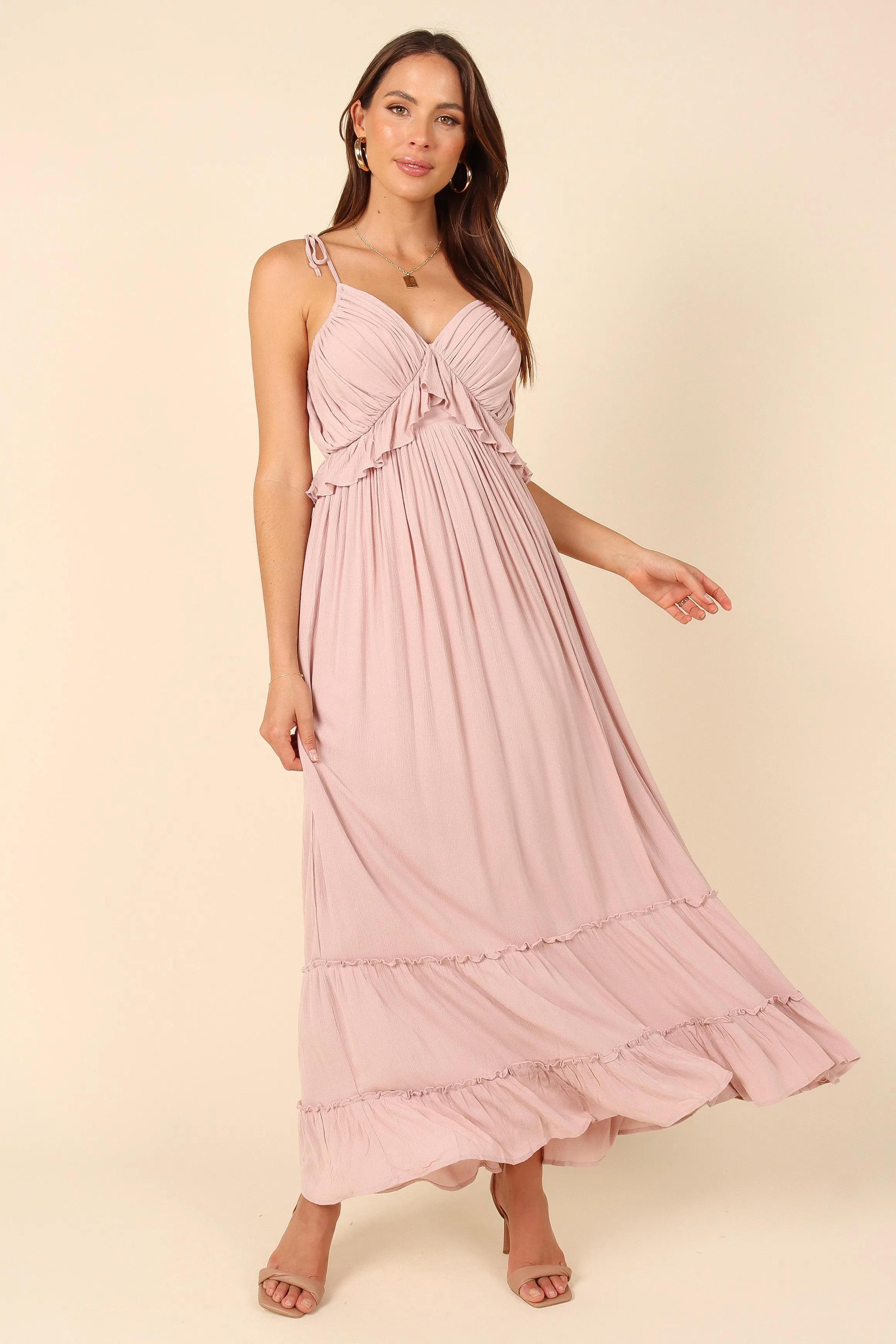 Davy Ruffle Detail Maxi Dress - Mauve sold by Petal & Pup