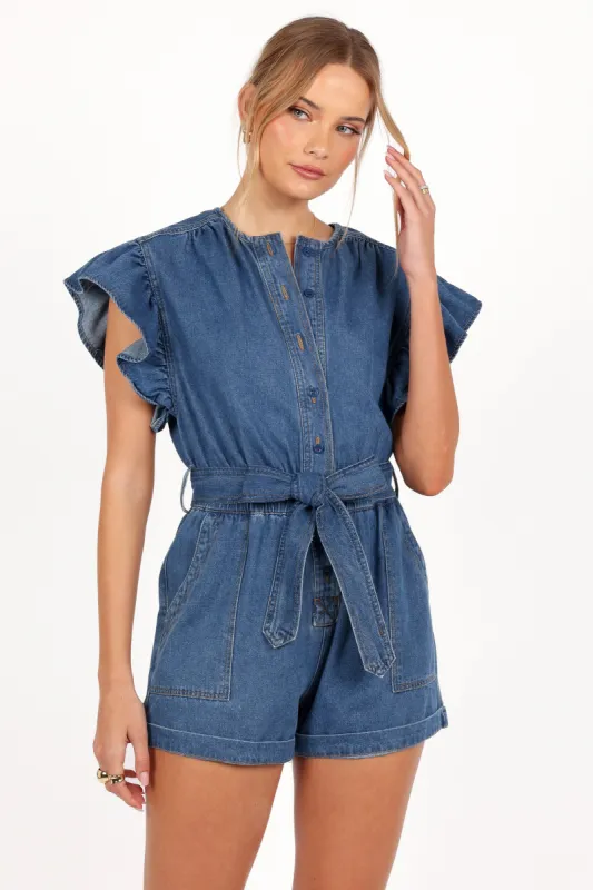 Mia Romper - Medium Denim sold by Petal & Pup