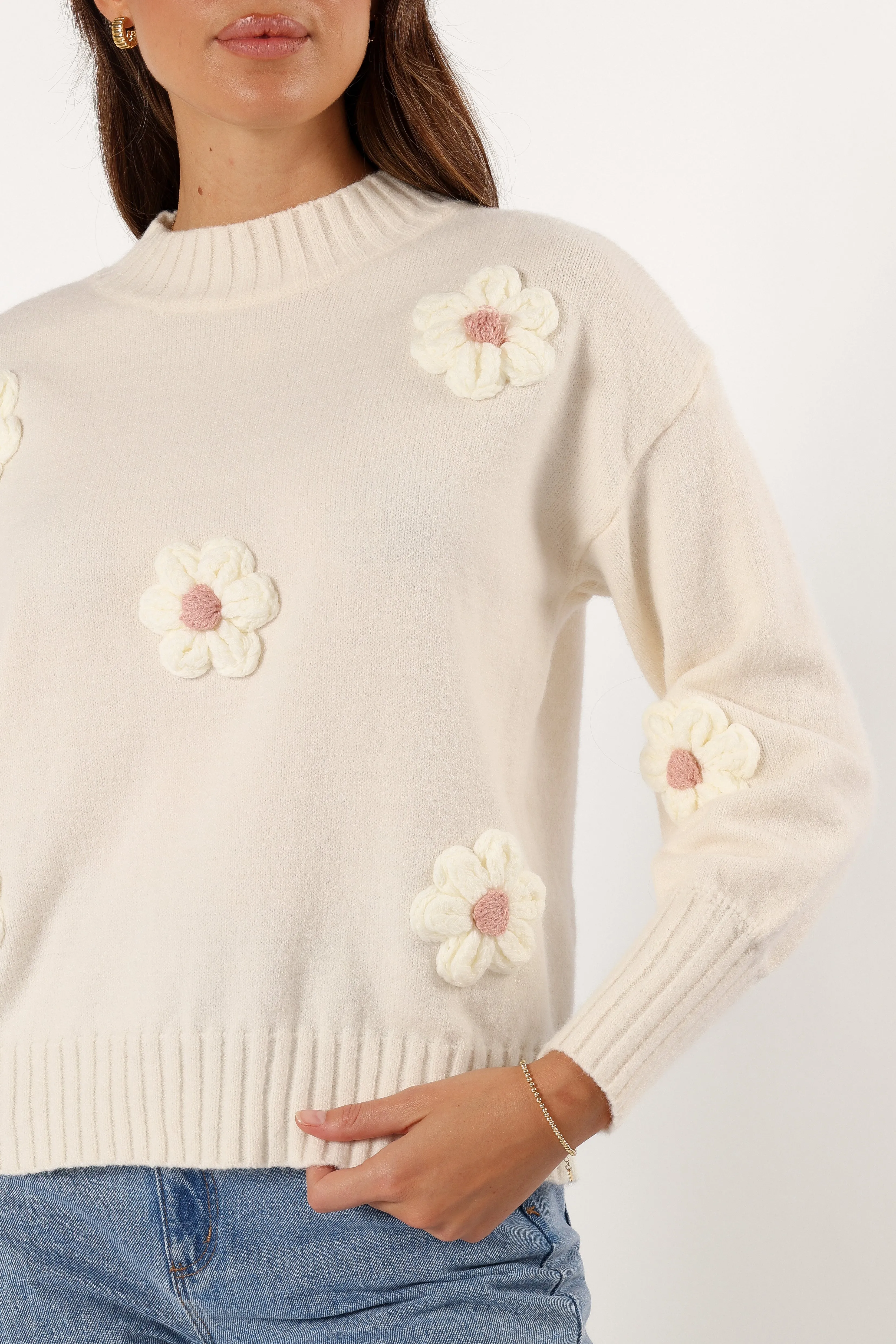 Alto Flower Knit Sweater - White sold by Petal & Pup product image thumbnail 2